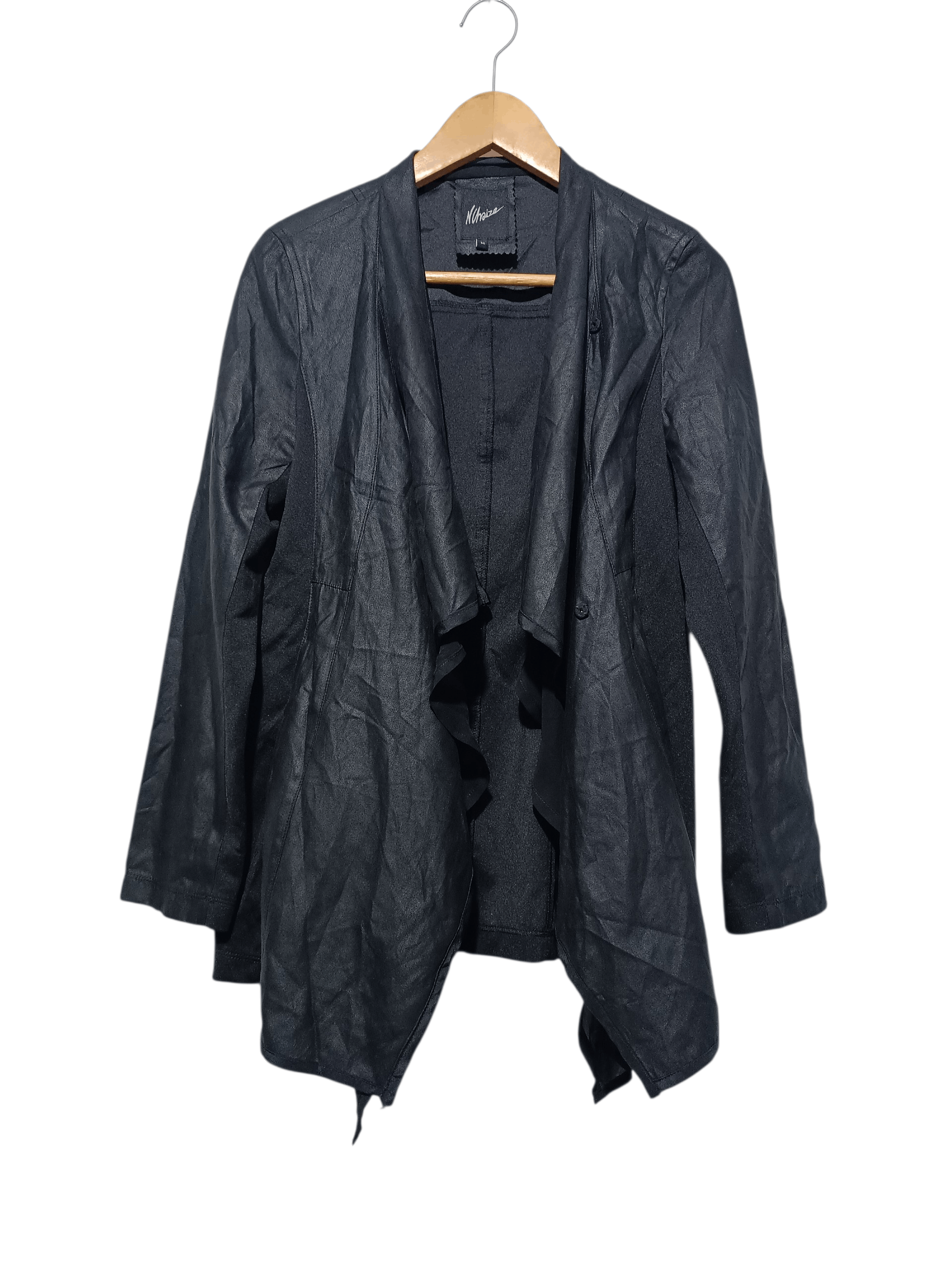Japanese Brand Black Faux Leather Waterfall Draped Jacket Minimalist Lined Size M / US 6-8 / IT 42-44 - 3 Thumbnail