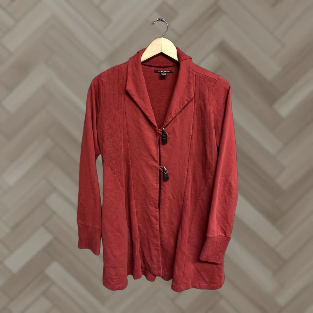 Lucky Brand VINTAGE Lucky Brand Cardigan Sweater Women's Long Sleeve Knit Cotton Red With Pocket S Small Cardigan Size S / US 4 / IT 40 - 1 Thumbnail