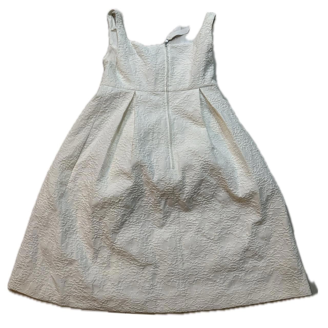 Designer Foxey Square Neck Pattern White W Ribbon Applique Dress Size S / US 4 / IT 40 - 2 Thumbnail