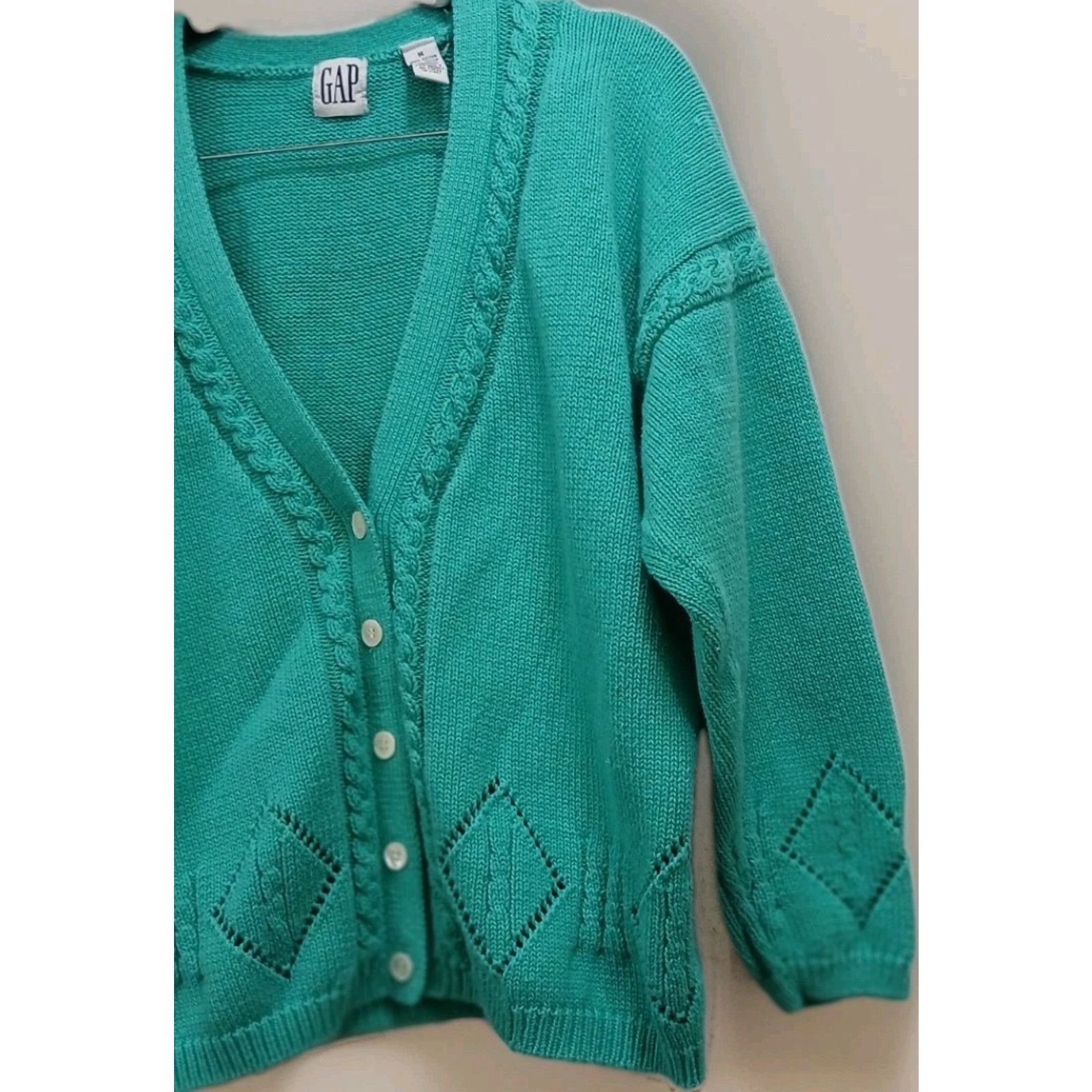 Gap Vintage GAP Teal Cardigan M Chunky Knit Grandma 90s Y2K Size M / US 6-8 / IT 42-44 - 3 Thumbnail