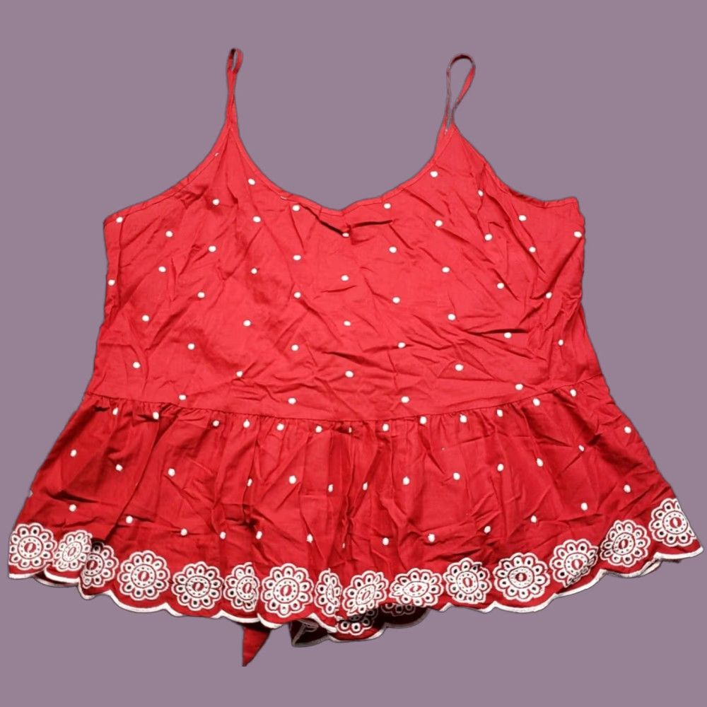 Vintage Arizona Jean Co Tank Womens XL Red Floral White Polka Dot Cotton Sleeveless New Size 40" / US 18 - 1 Thumbnail