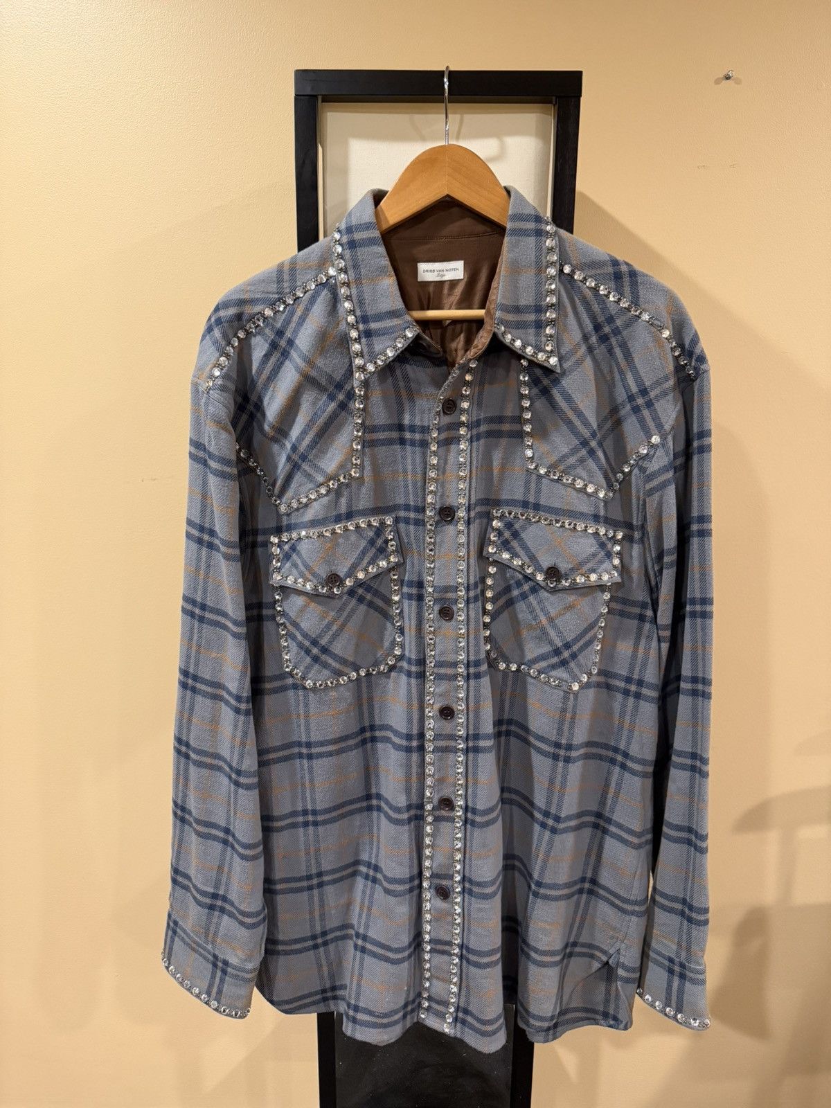 Dries Van Noten Dries Van Noten Carwick Embellsihed Crystals Plaid Shirt Size US L / EU 52-54 / 3 - 4 Thumbnail