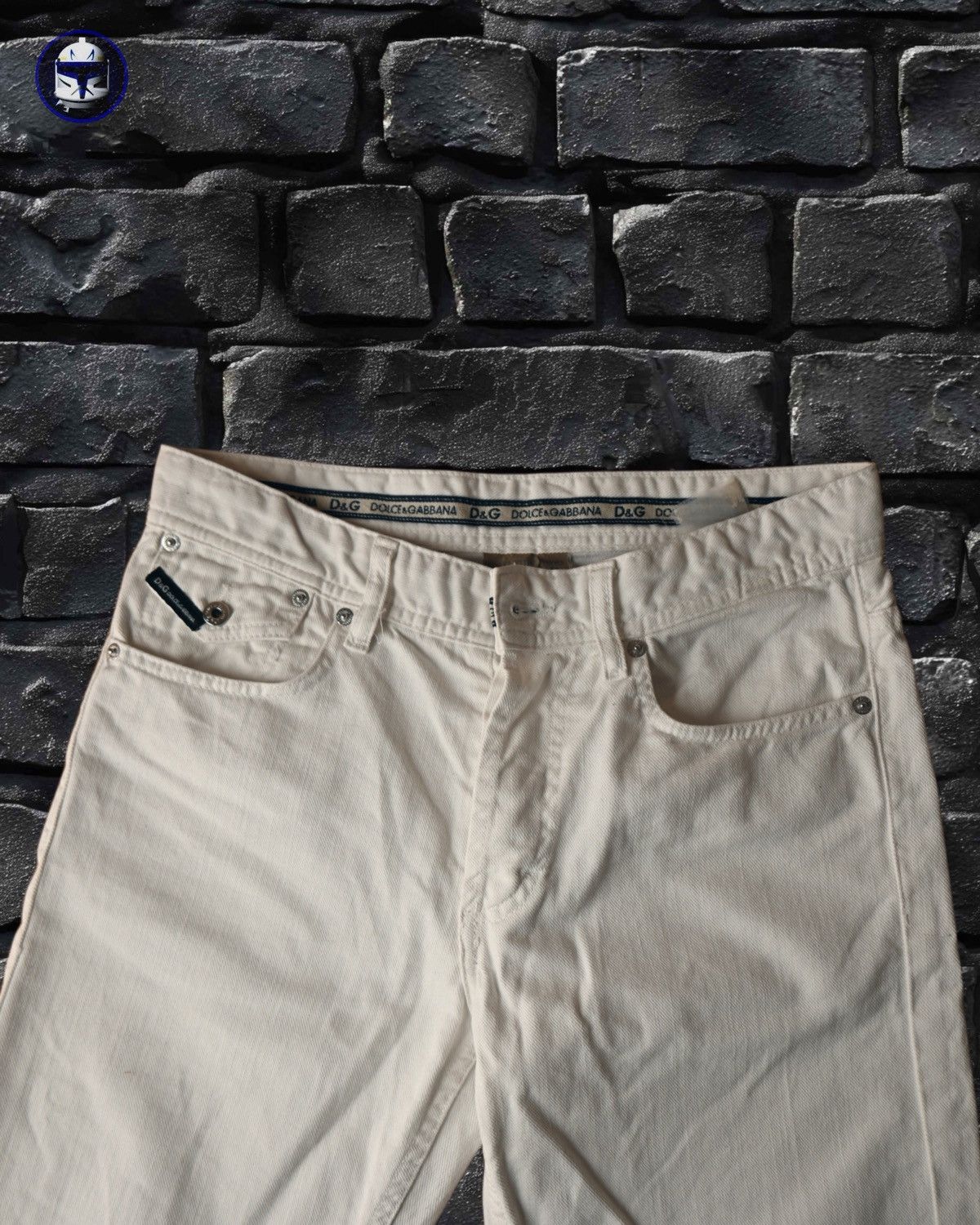 Dolce & Gabbana Dolce & Gabbana Logo Waistband Straight-Leg Trousers Cream Size US 29 - 2 Thumbnail