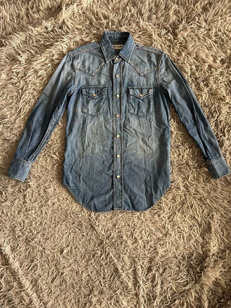 Saint Laurent Paris Saint Laurent Paris Washed blue denim rivet long sleeve sh Size US XS / EU 42 / 0 - 1 Thumbnail