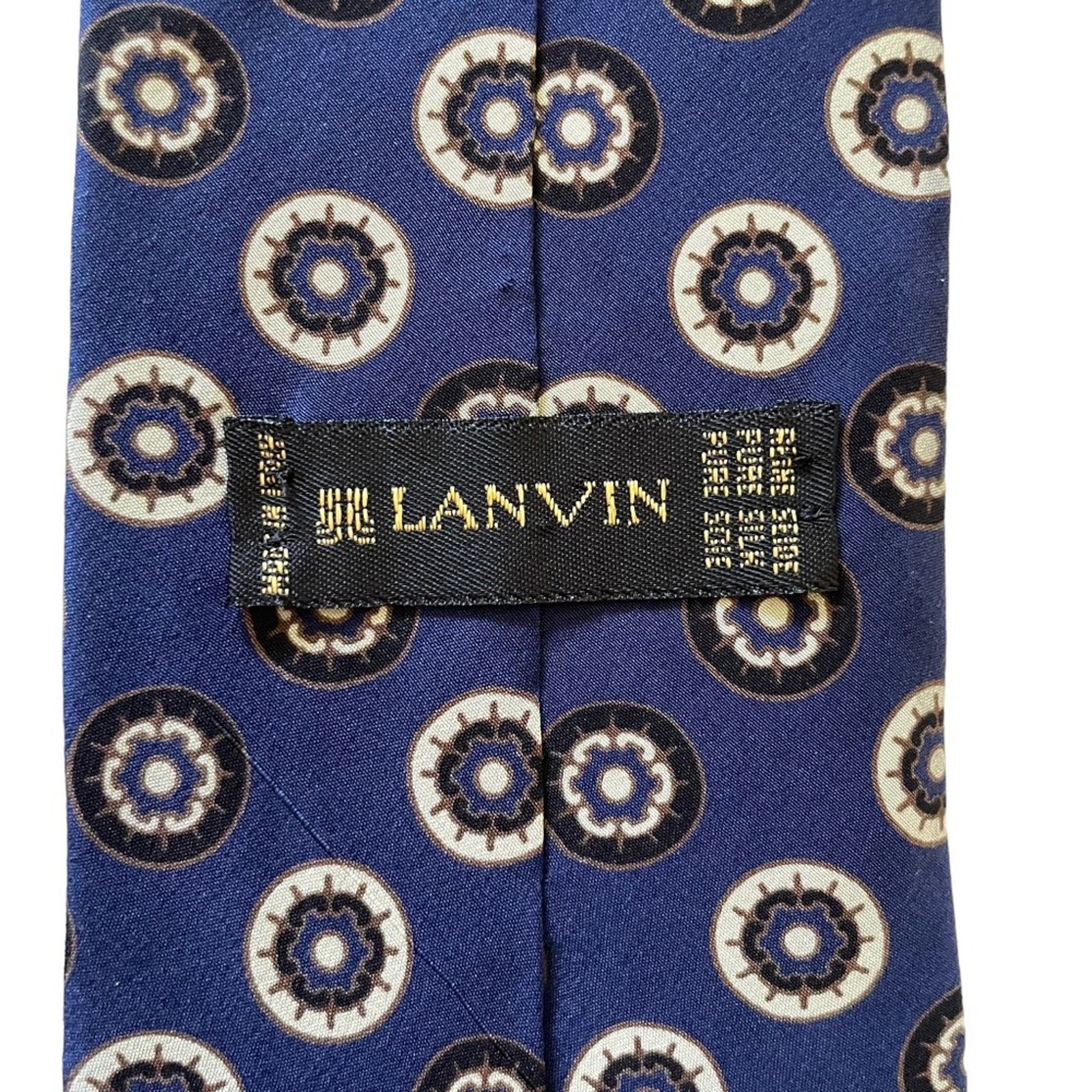 Lanvin × Vintage Vintage Lanvin Navy Blue Foulard Silk Tie - Made in Italy Size ONE SIZE - 5 Thumbnail