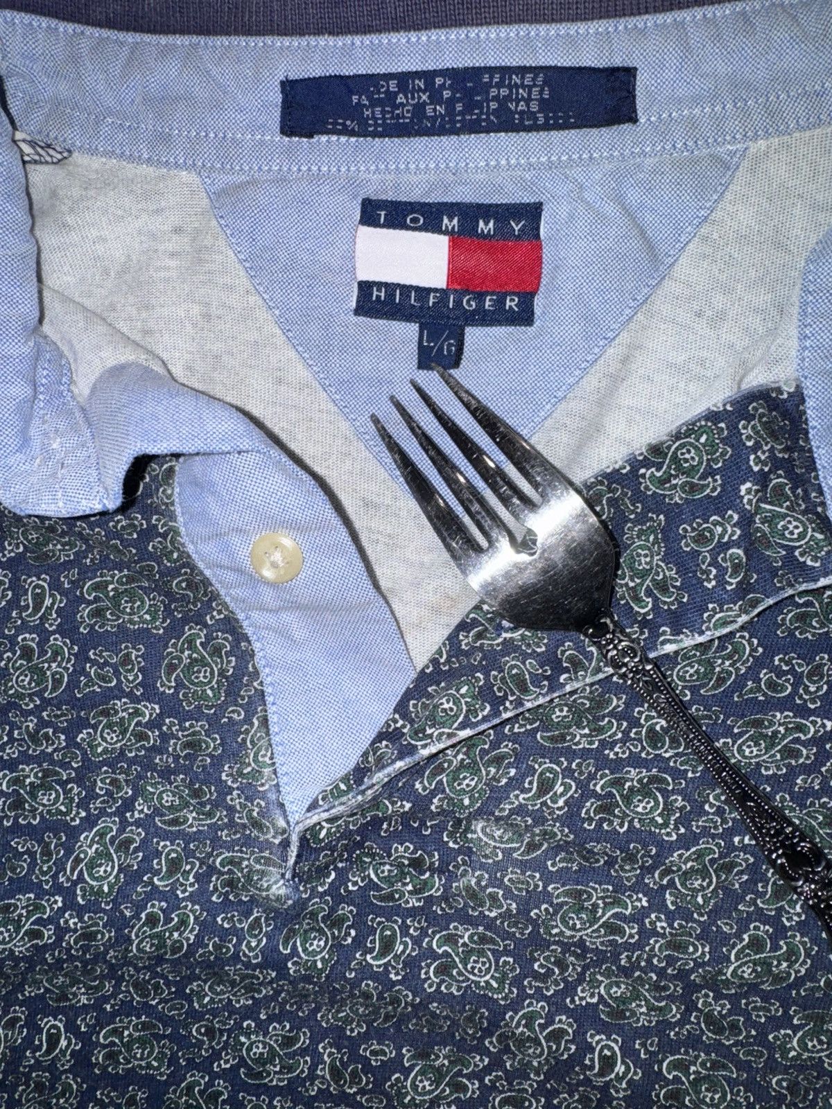 Tommy Hilfiger VTG Tommy Hilfiger Paisley Crest Polo Shirt L 90s Blue Size US L / EU 52-54 / 3 - 2 Thumbnail