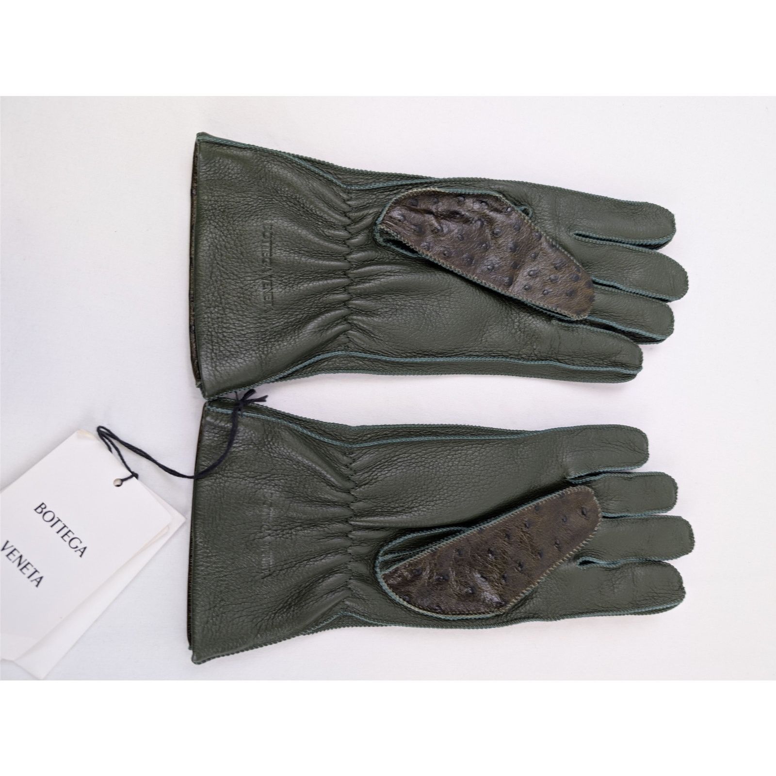 Bottega Veneta o1rshd1 Q:2/ Size:8/ Emboss Ostrich Leather Gloves Seaweed Size ONE SIZE - 5 Thumbnail