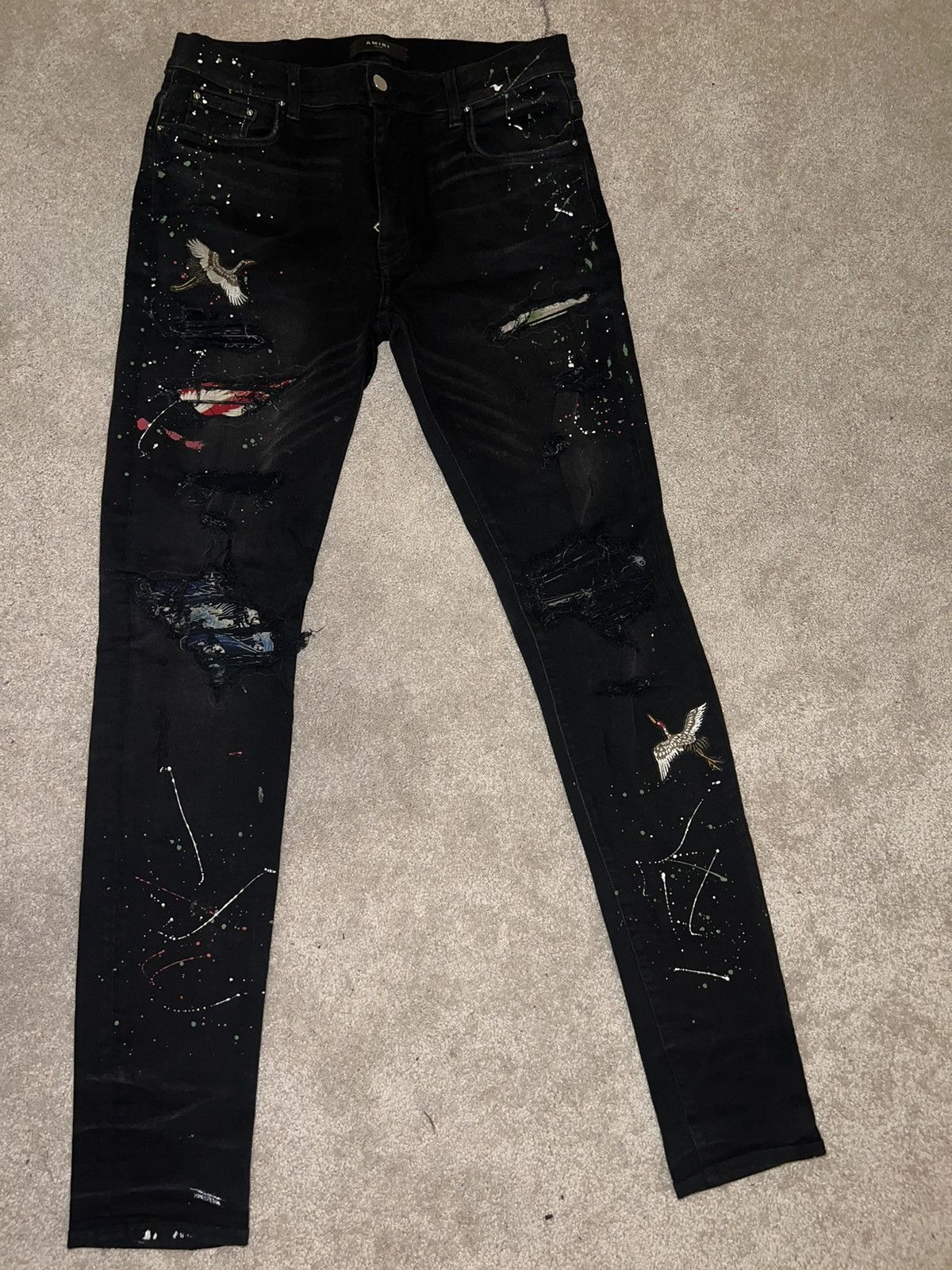 Amiri Amiri “Art Bird Crane Patch” Denim Jeans Size US 33 - 3 Thumbnail