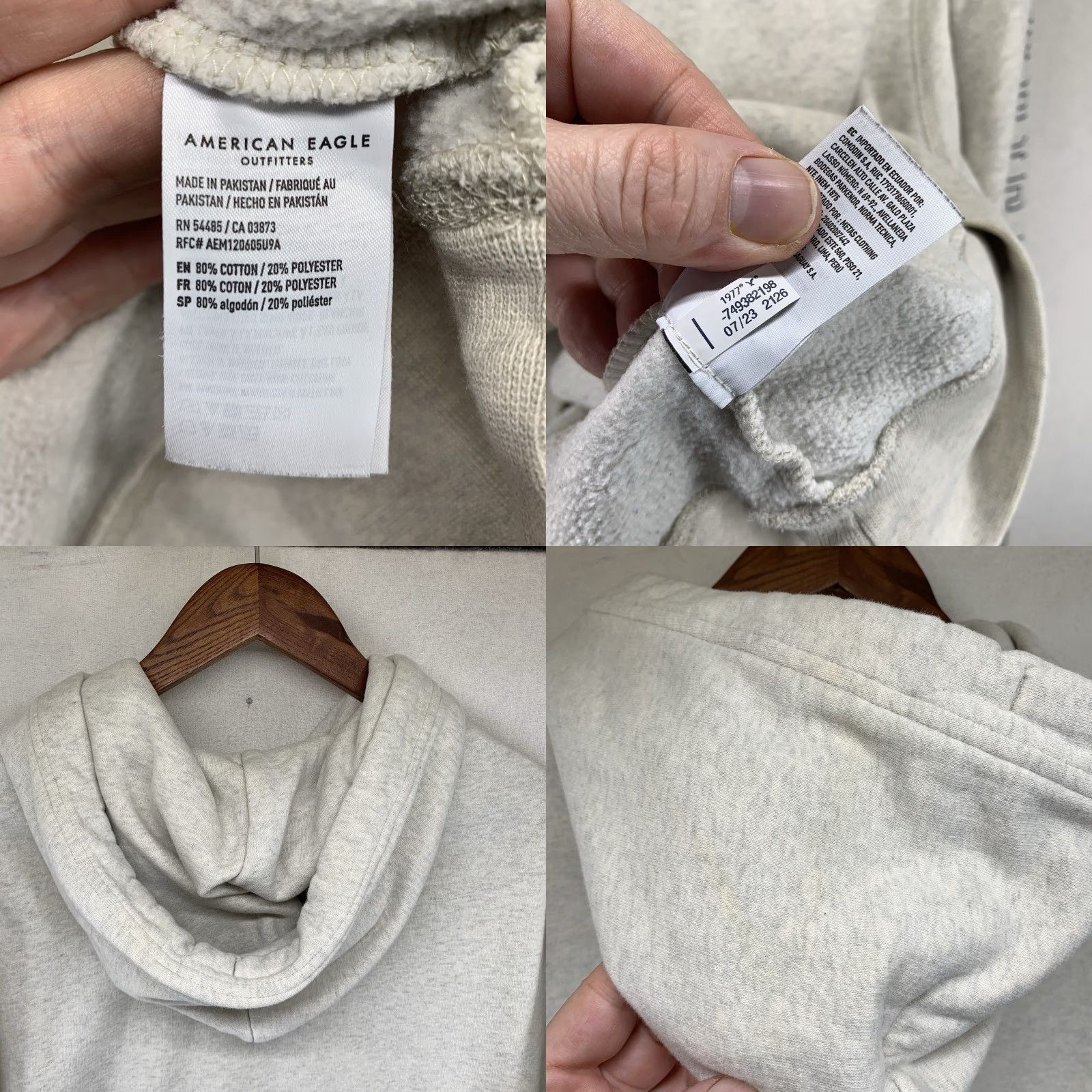 American Eagle Outfitters American Eagle Hoodie Men L Heather Gray Logo Sleeve Pullover Hooded All Seasons Graphic Print Size US L / EU 52-54 / 3 - 9 Thumbnail