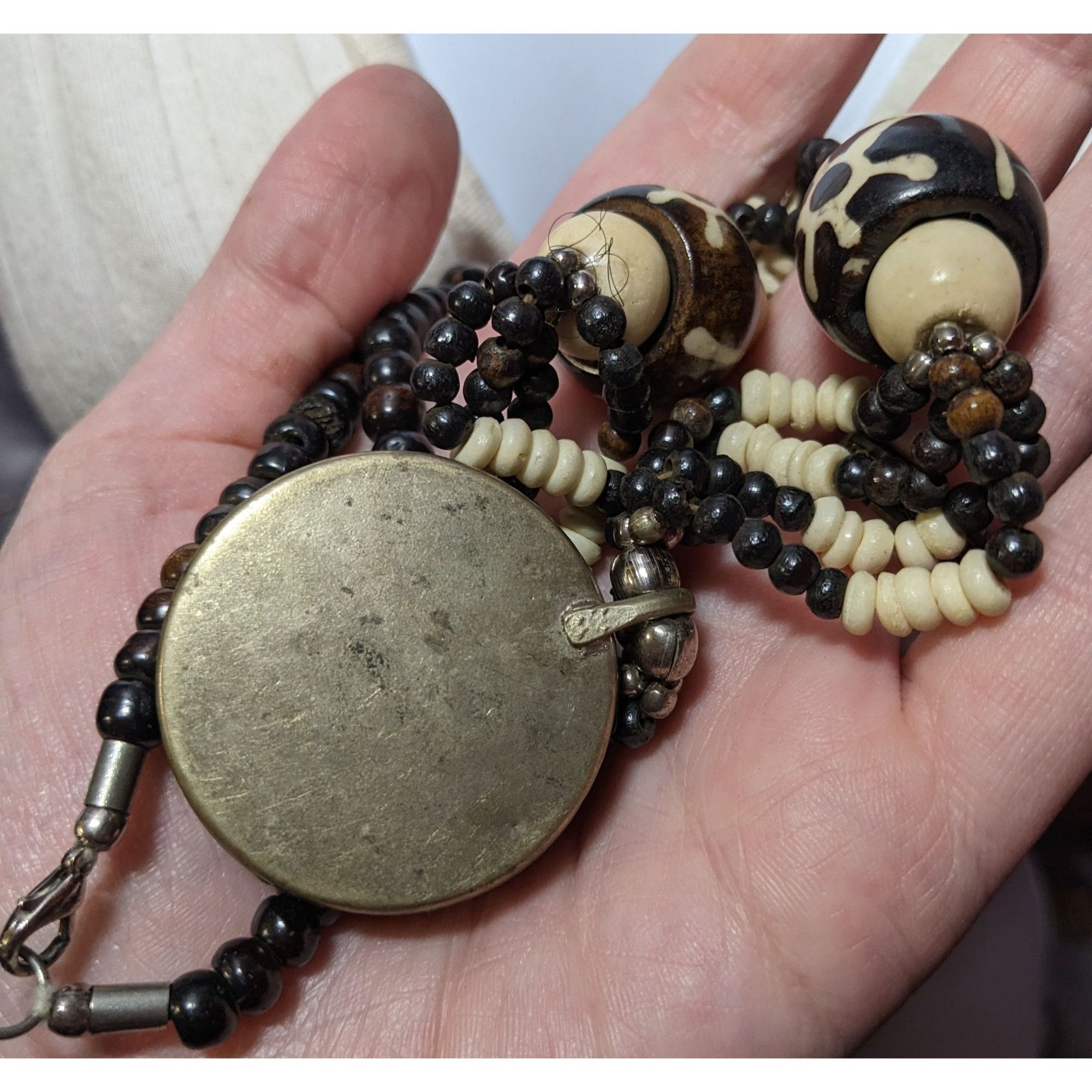 Other Vintage Handmade Beaded Ethnic Wood Metal And Glass Medallio Size ONE SIZE - 8 Thumbnail