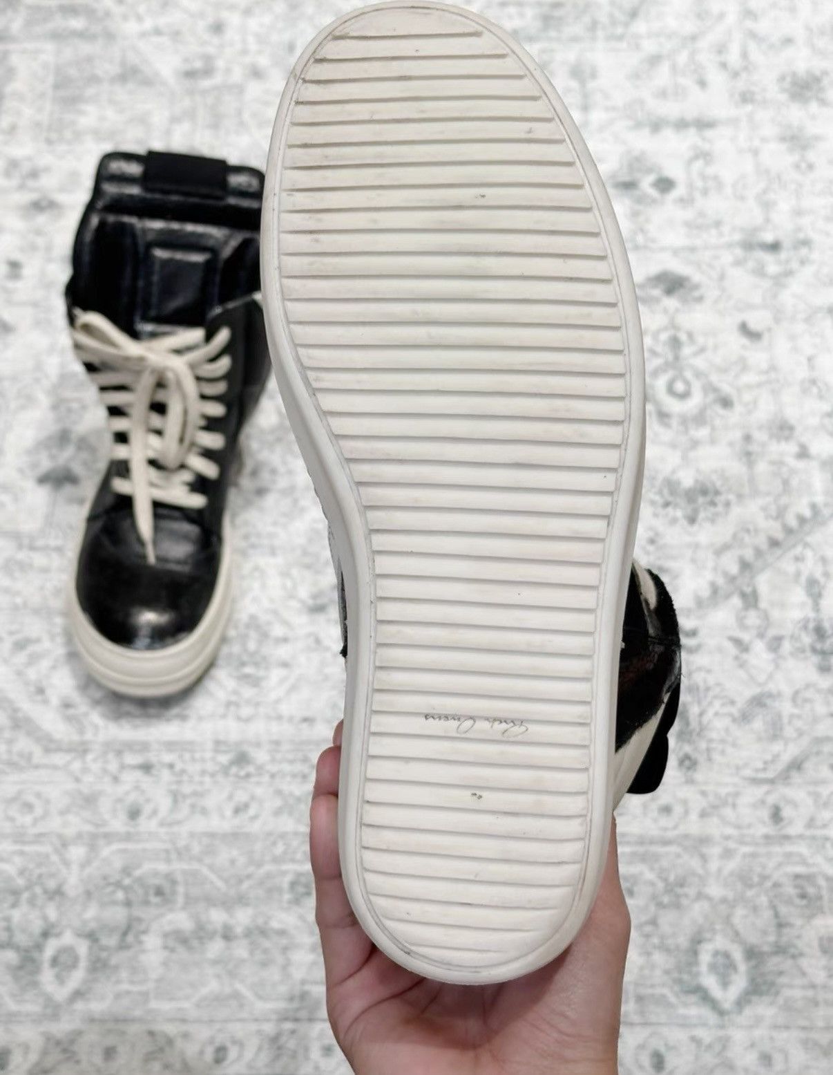 Rick Owens Rick Owens Geobasket classic cracked silver leather Size US 8 / EU 41 - 9 Thumbnail