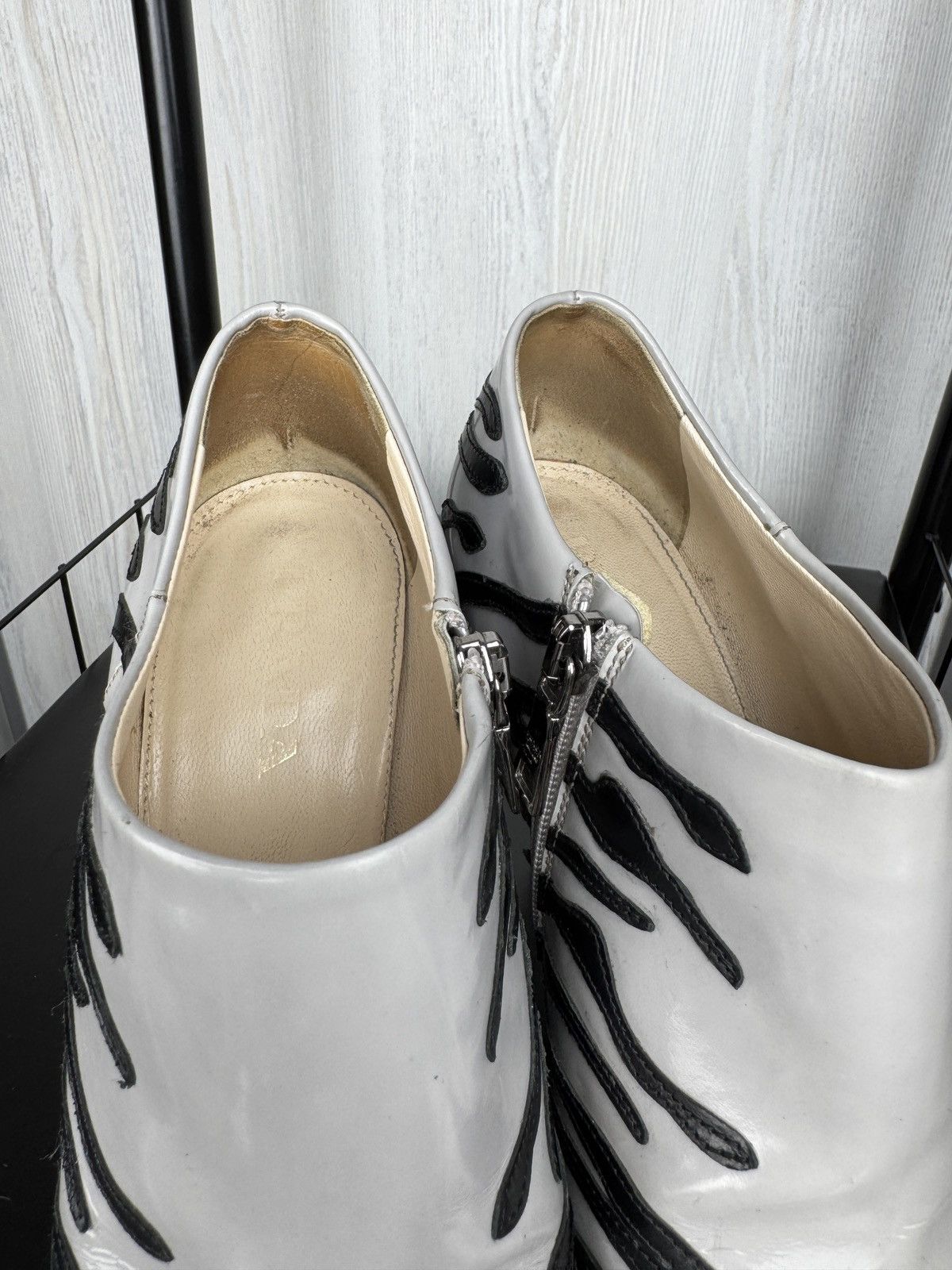 Prada Prada Grey Black Leather Tiger Stripe Ankle Boots size 36.5 Size US 6.5 / IT 36.5 - 16 Thumbnail
