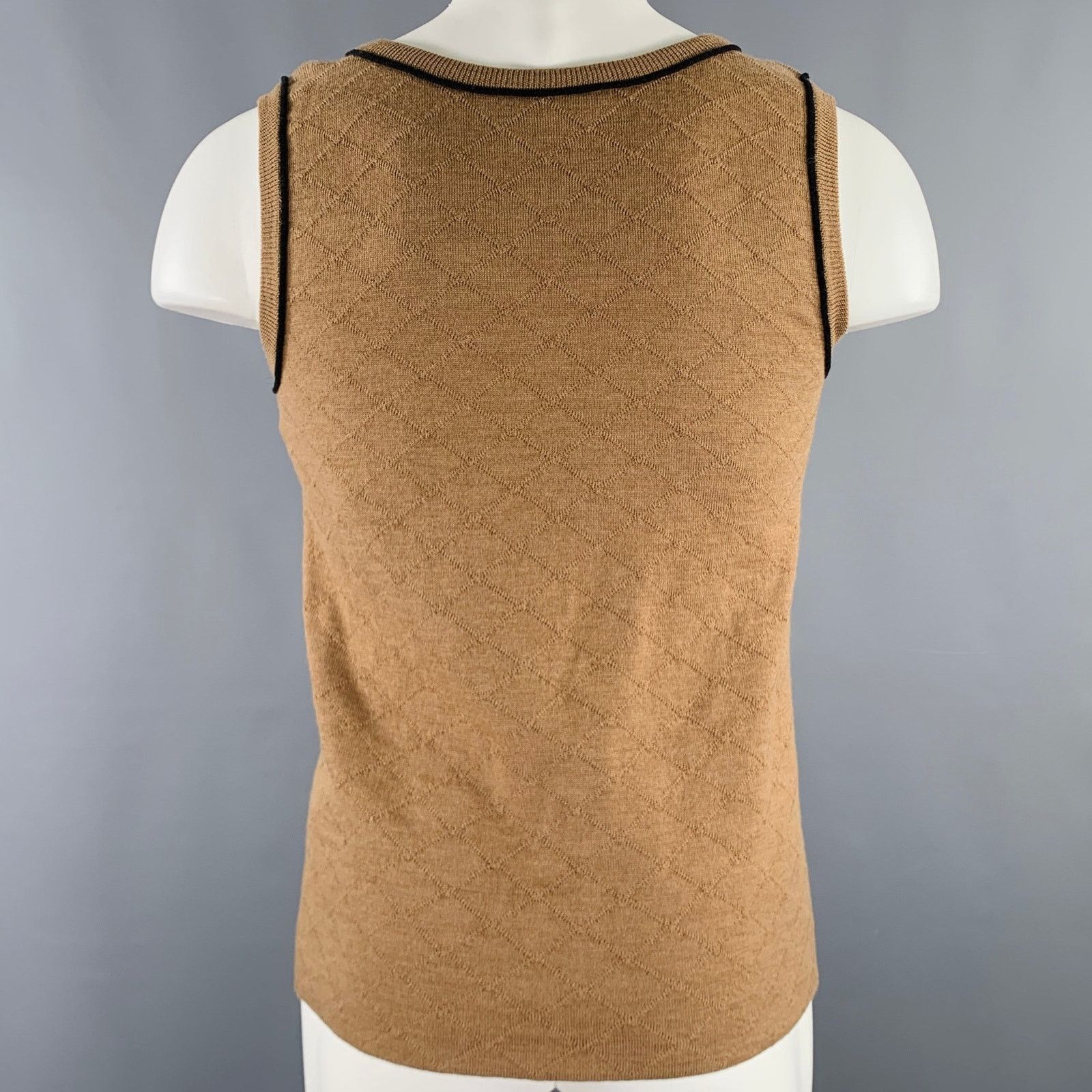 Ernest W. Baker ERNEST W. BAKER S Brown Tan Knit Merino Wool Scoop Neck Vest Size US S / EU 44-46 / 1 - 3 Thumbnail