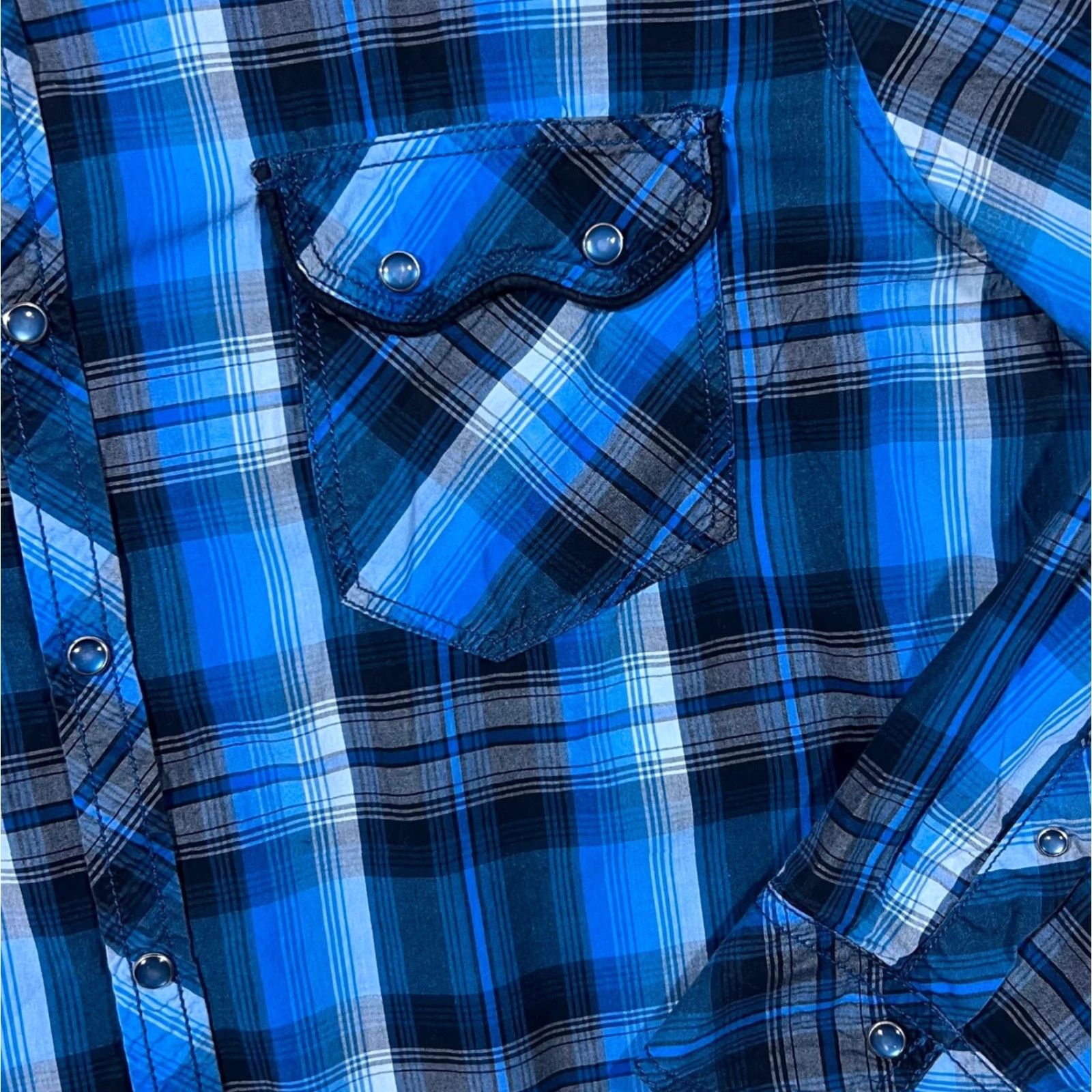 Vintage INC International Concepts Blue Black Check Western Popper Long Sleeve Shirt XXL Mens Shirt Button-Up Plaid Cotton 2XL Size US XXL / EU 58 / 5 - 4 Thumbnail