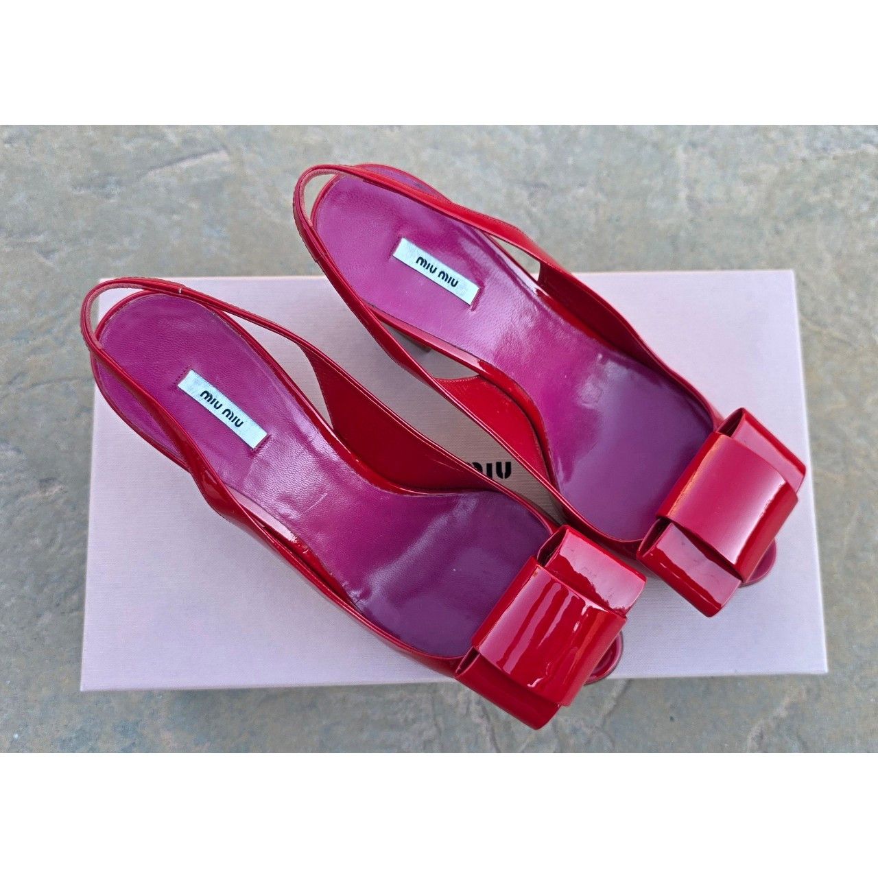 Miu Miu Miu Miu Red Patent Leather Heel Open Toe Pumps w/ Bow EU 37 Size US 6 / IT 36 - 5 Thumbnail