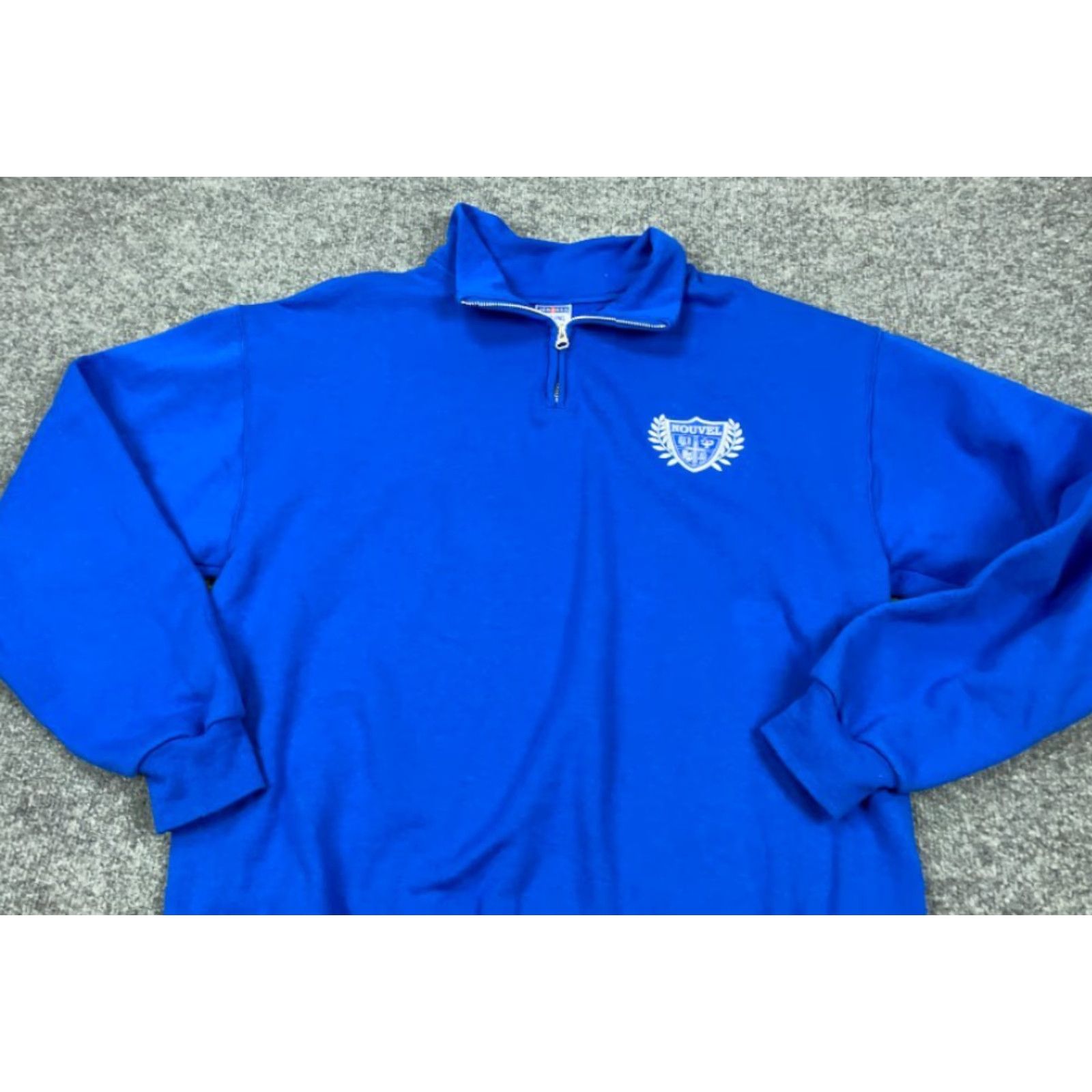 Jerzees Nouvel Embroidered School Crest Sweatshirt 1/4-Zip Adult Large Blue Collared Size US L / EU 52-54 / 3 - 5 Thumbnail