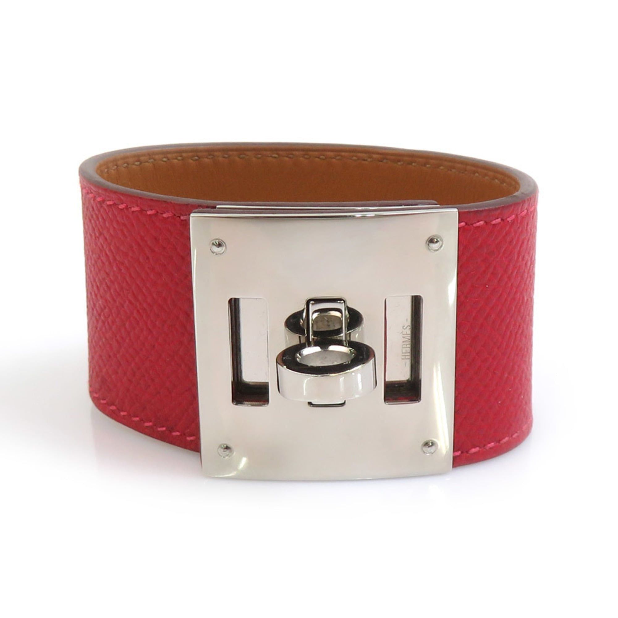 Hermes Hermes Kelly Dog Bracelet, Leather and Metal, Red Silver, Women's, e61836 Size ONE SIZE - 1 Thumbnail