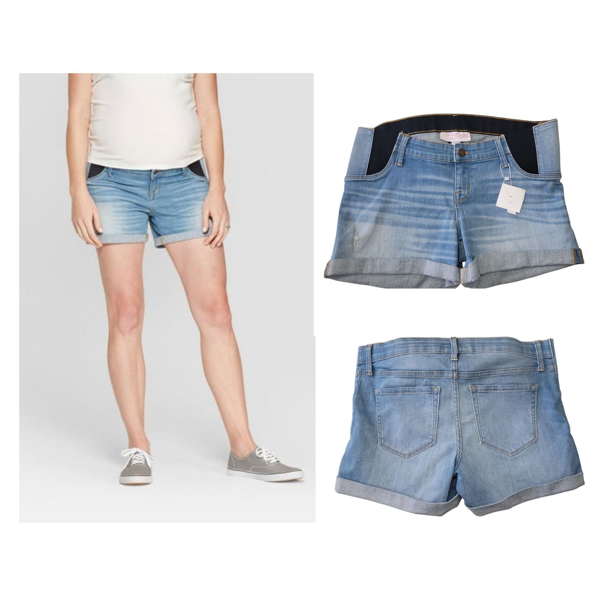 Other Isabel Maternity Denim Midi Shorts Size 6 Light Wash With St Size 28" / US 6 / IT 42 - 1 Thumbnail