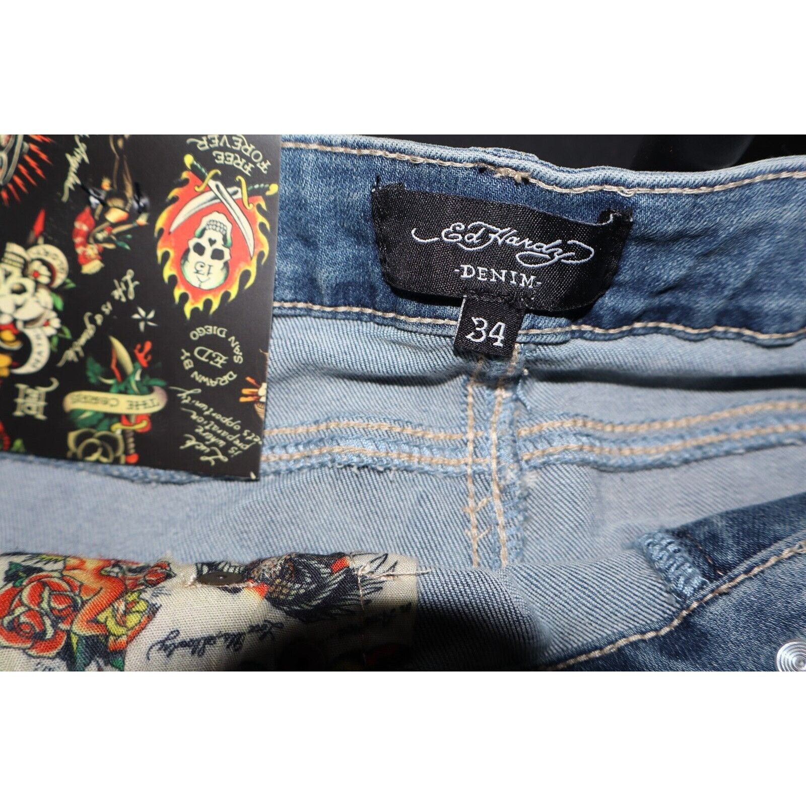 Ed Hardy ED HARDY NWT Slim Flare New York City Eagle Patch Jeans Size 28" / US 6 / IT 42 - 7 Thumbnail