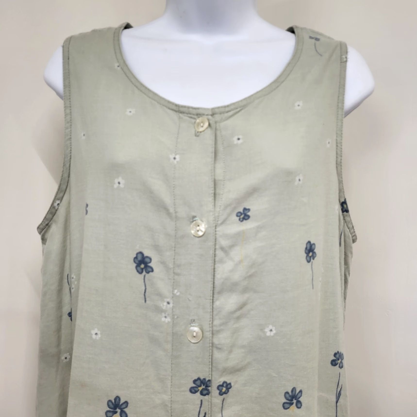 Vintage VINTAGE Lemon Grass Sleeveless Sun Dress Women's Sz Medium Pale Green Floral Linen Blend Size M / US 6-8 / IT 42-44 - 4 Thumbnail