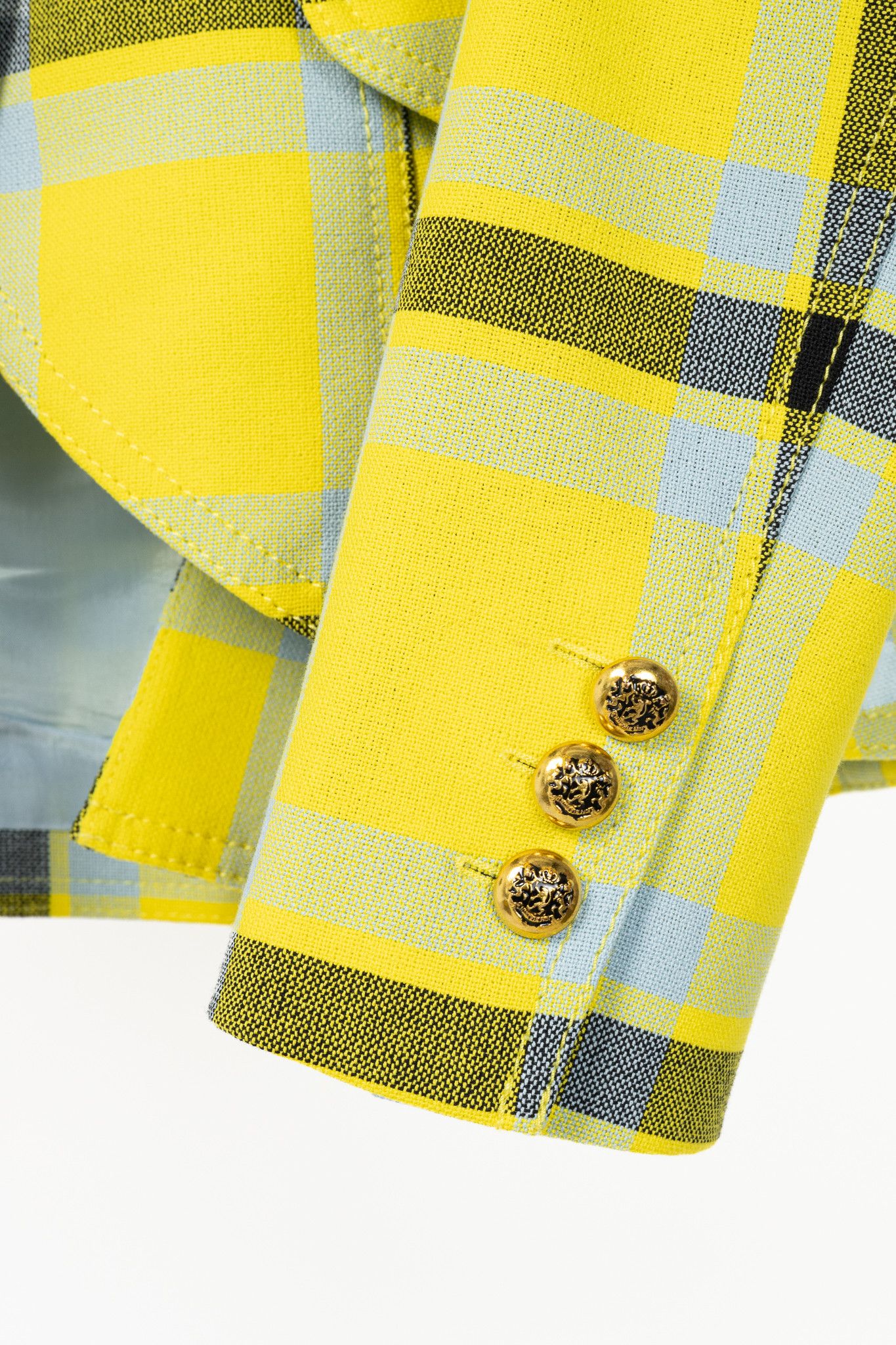 SMYTHE Smythe Lemon Plaid Pouf Sleeve One Button Blazer Size M / US 6-8 / IT 42-44 - 7 Thumbnail