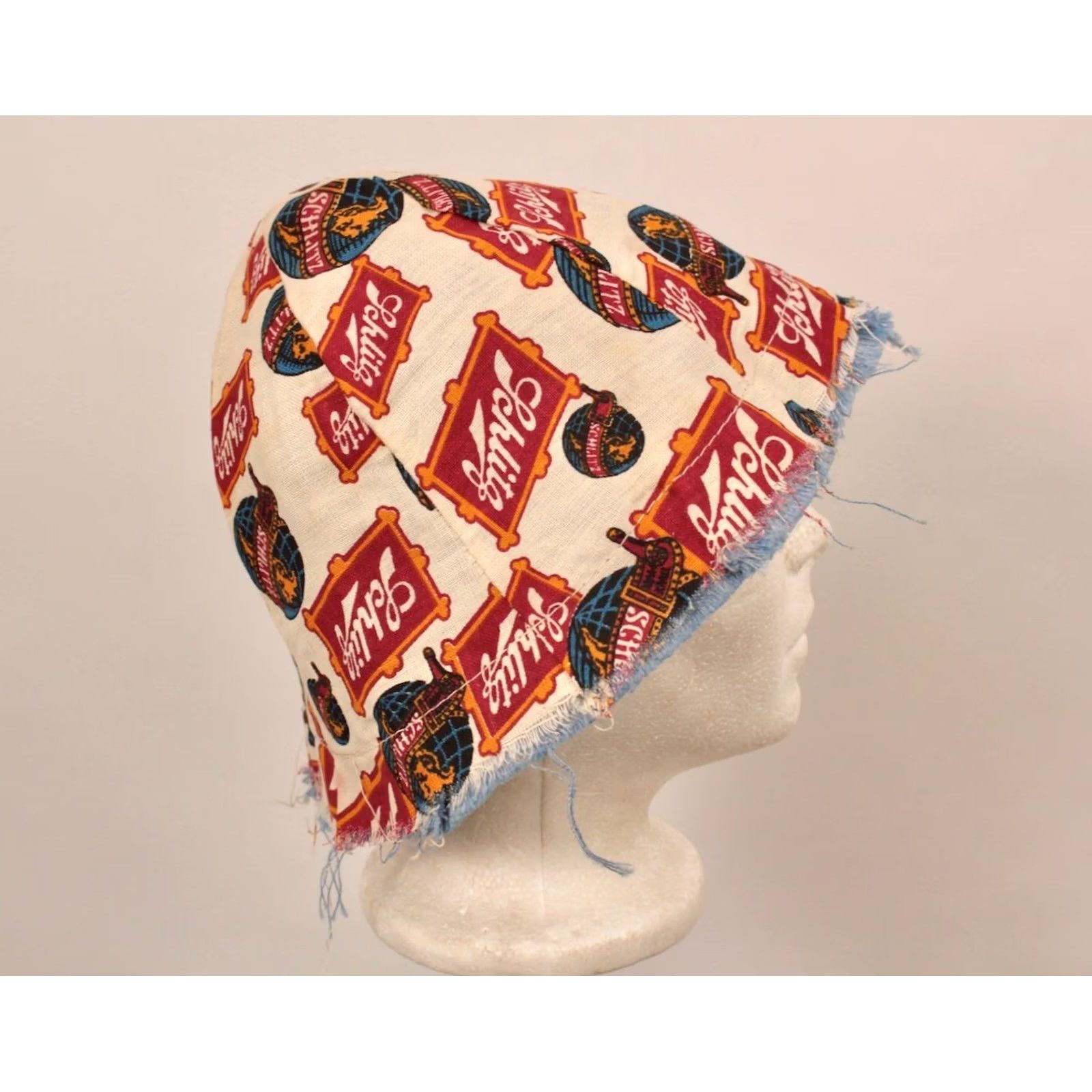 Vintage Schlitz 60s Bucket Hat Men's VTG Reversible AOP Beer Advertisements Blue Cotton 1960s Outdoor Gift Hat Mens Size ONE SIZE - 5 Thumbnail
