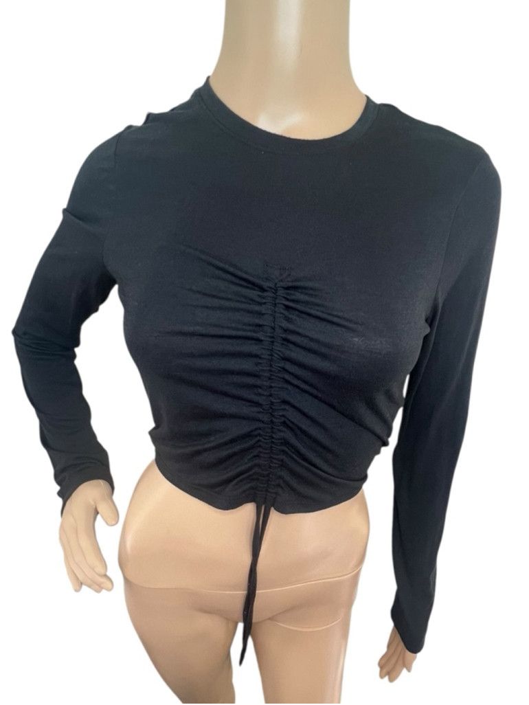 True Religion True Religion Black Long Sleeve Ruched Lightweight Crop Top Size S / US 4 / IT 40 - 1 Thumbnail