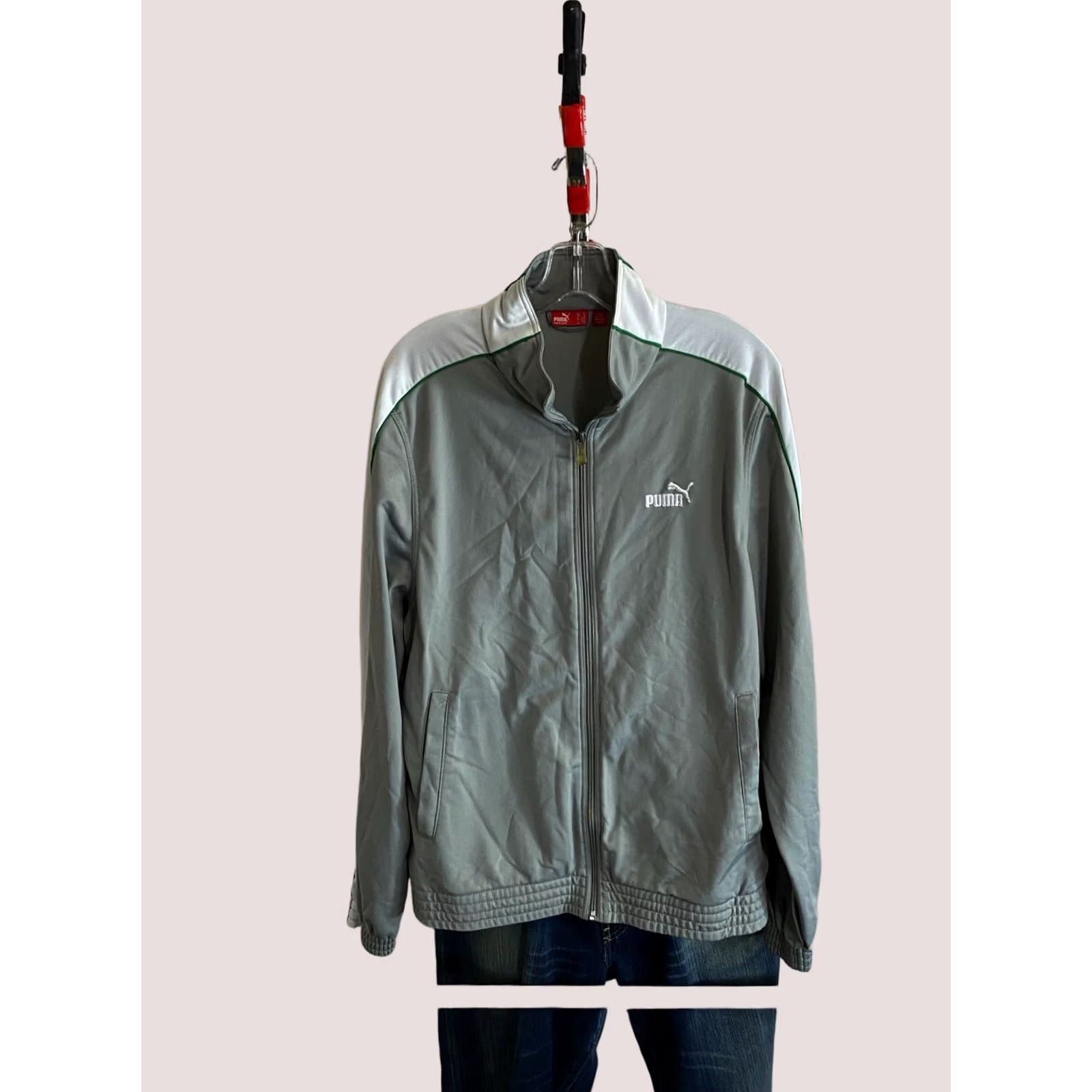 Puma Puma Gray White Green Zippered Track SWEATER Medium M Size US M / EU 48-50 / 2 - 1 Thumbnail