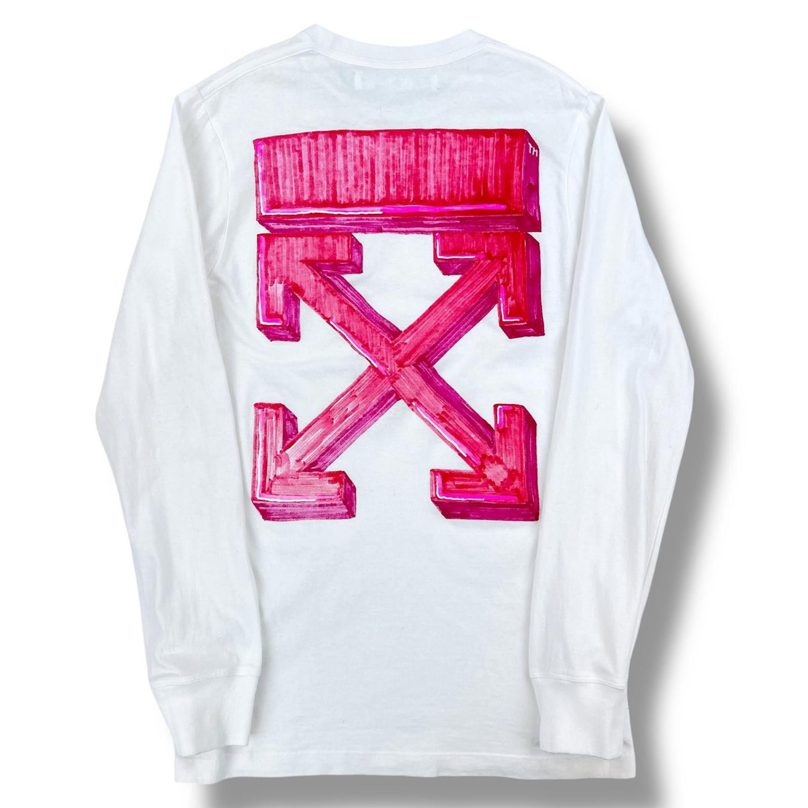 Off-White Off-White Pink Marker Arrows White Long Sleeve T Shirt Size US S / EU 44-46 / 1 - 3 Thumbnail