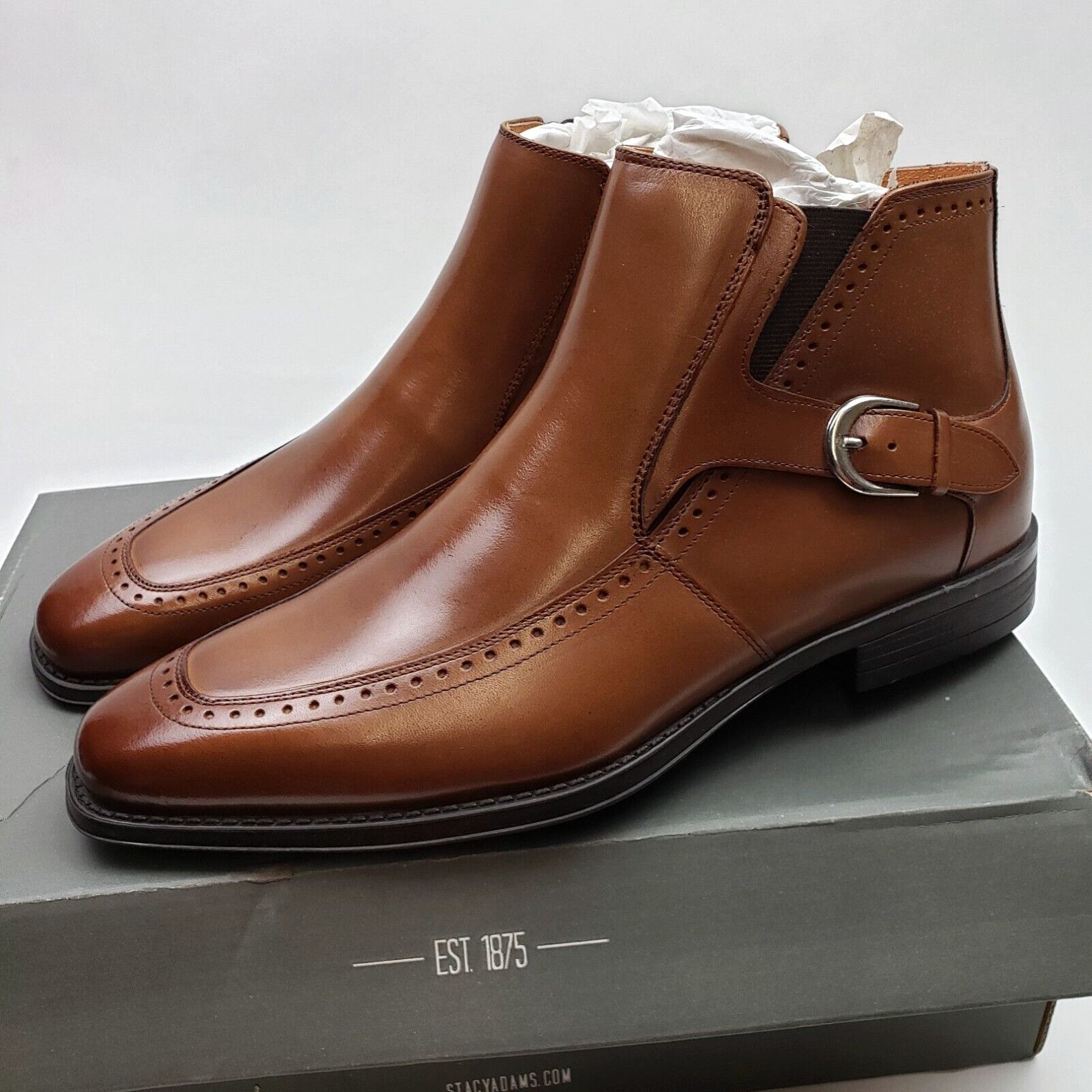 Stacy Adams New Stacy Adams Boots Mens 8 M Brown Leather Upper Side Zip Buckle Ankle NIB Grailed