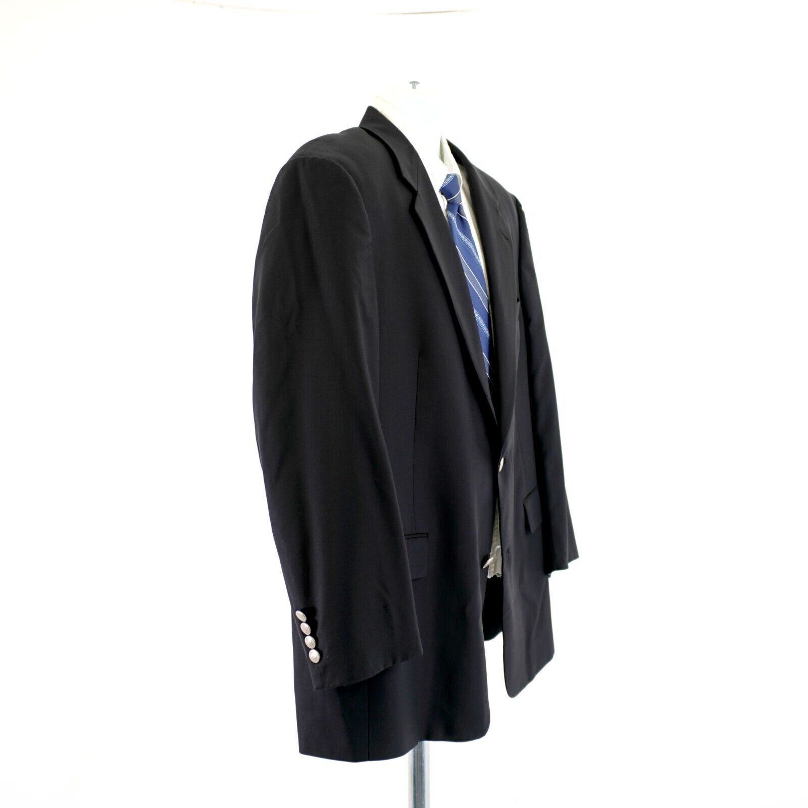 Hart Schaffner Marx DAMAGED Hart Schaffner Marx Black Wool 44R Blazer 2 Silver B Size 44R - 9 Thumbnail