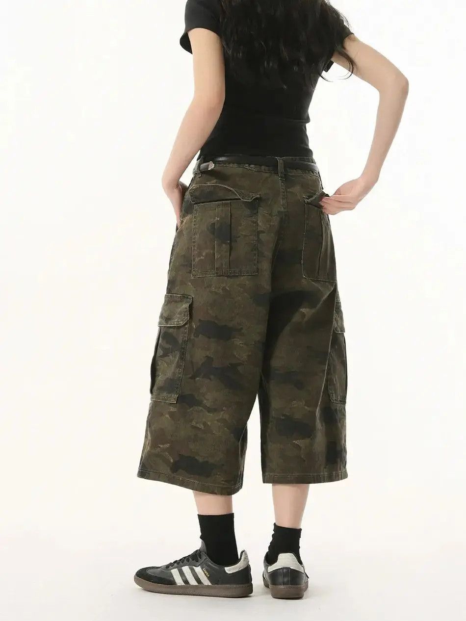 Japanese Brand Retro camouflage wide leg casual denim shorts Size US 32 / EU 48 - 4 Thumbnail