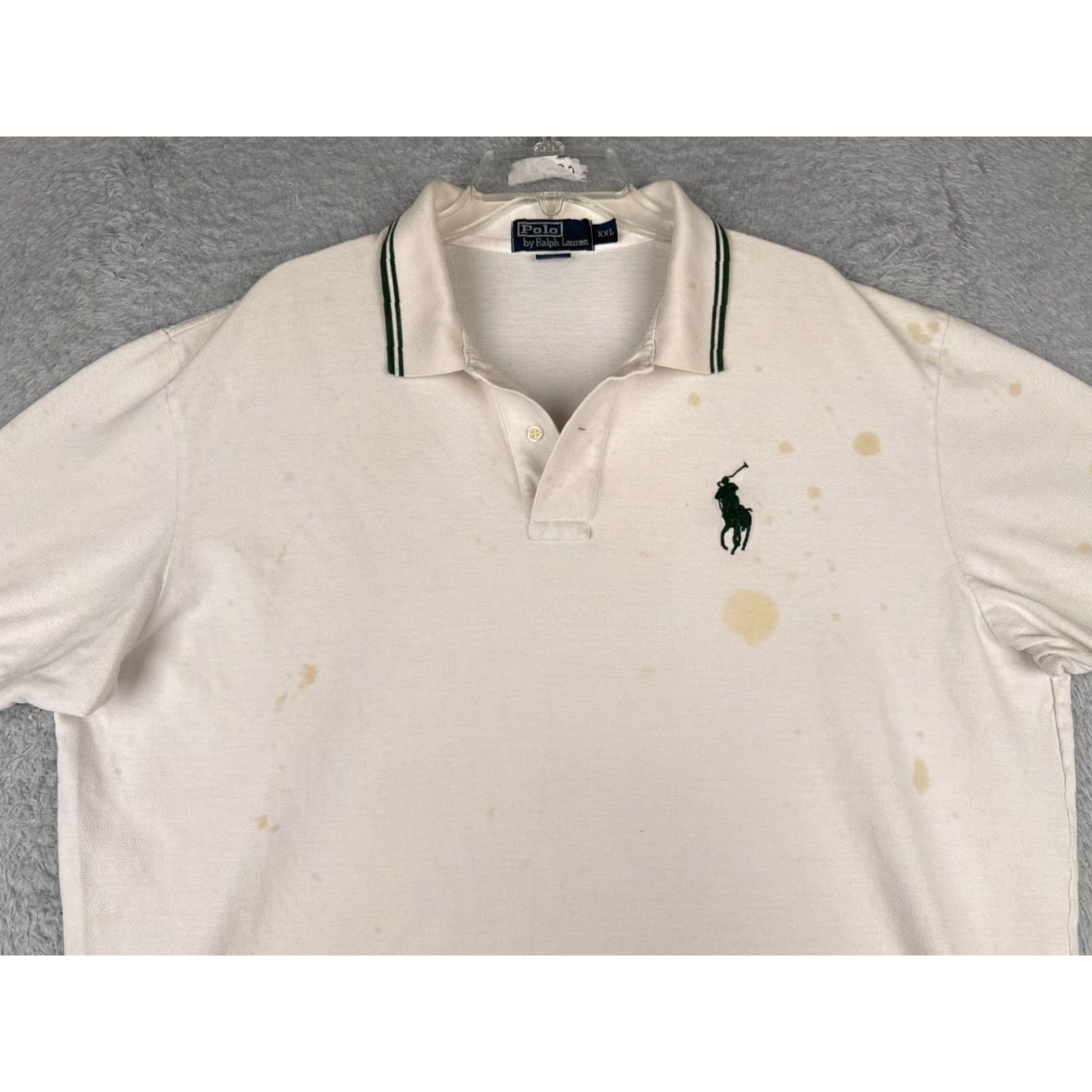 Ralph Lauren VINTAGE Ralph Lauren Polo Shirt Mens 2XL White Green 100% Cotton Knit Polo Shirt Mens XXLLarge White Green Polo Shirt Mens Size US XXL / EU 58 / 5 - 6 Thumbnail