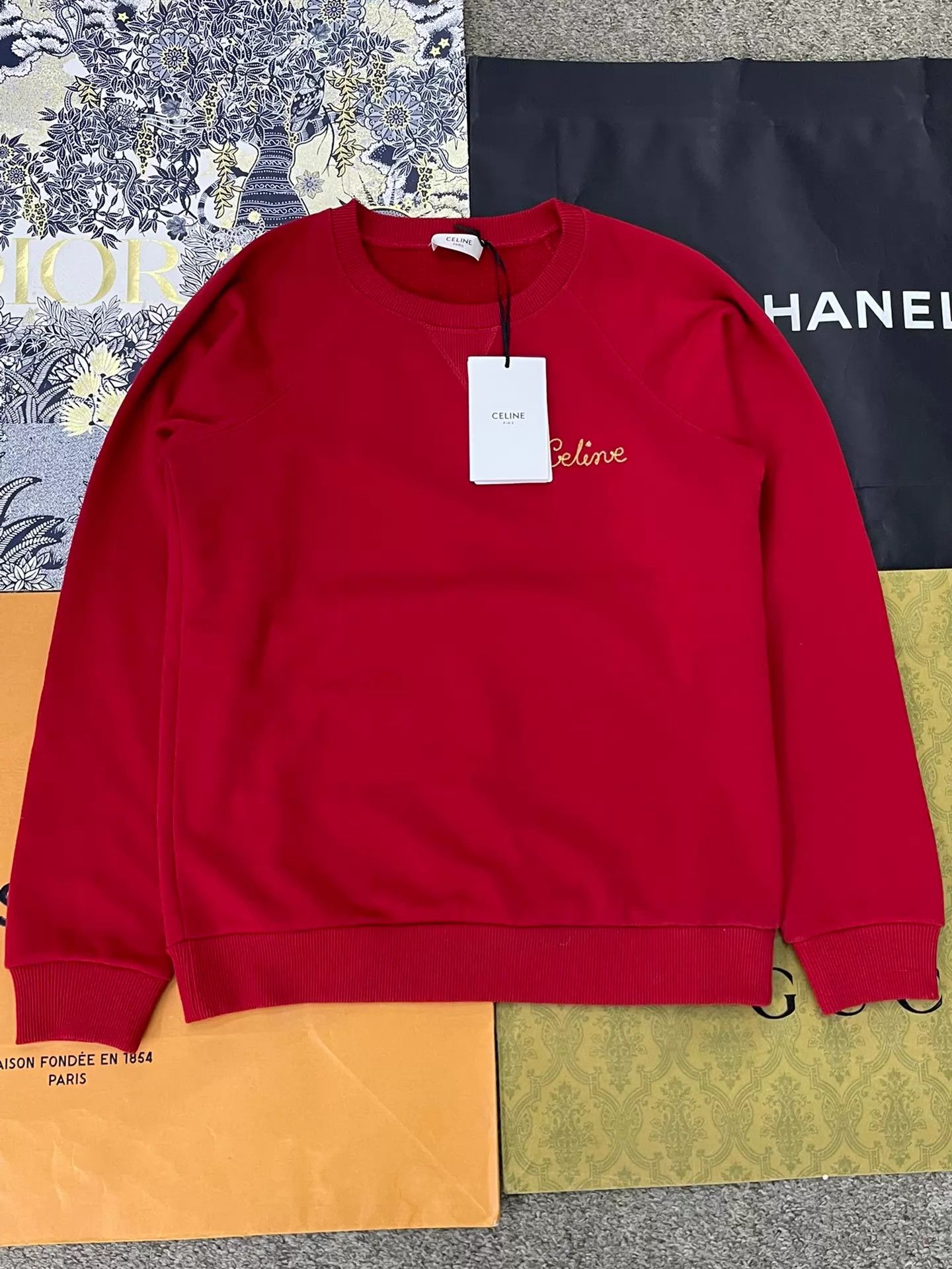 Celine Celine Red Logo Crewneck Sweatshirt S New With Tags Size S / US 4 / IT 40 - 1 Thumbnail