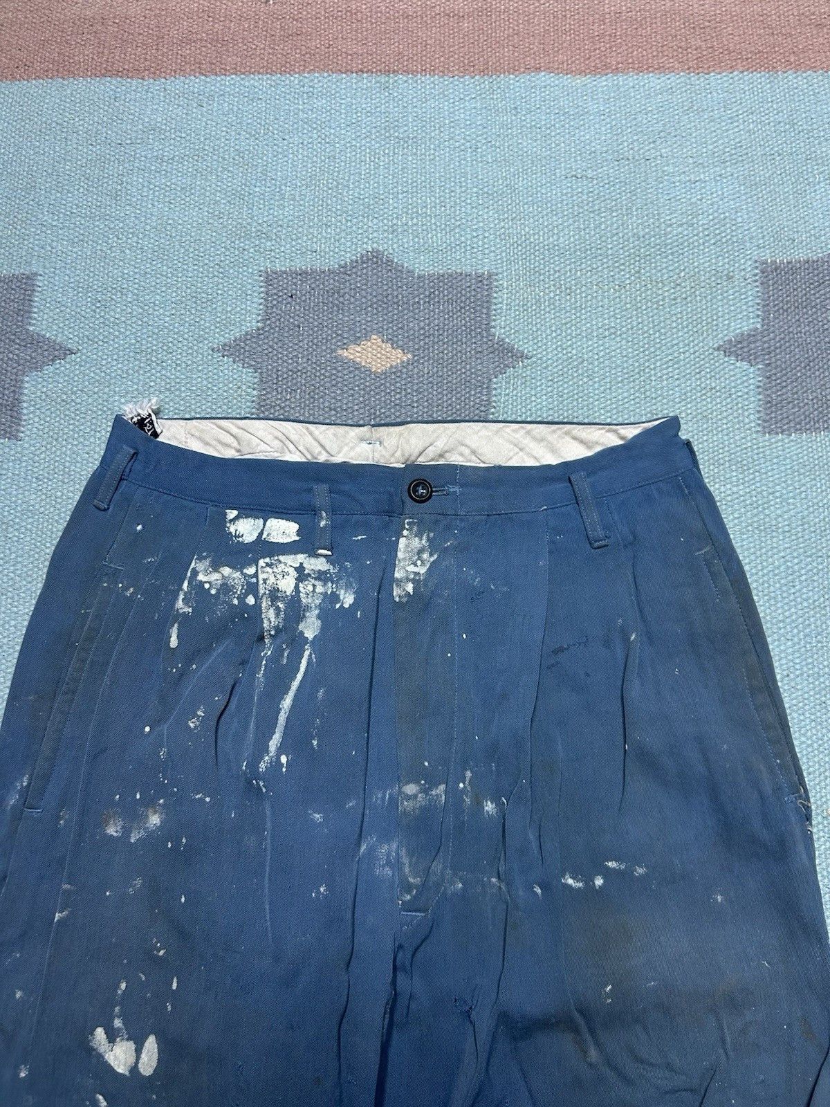 Vintage VTG 40s rayon gabardine slacks pleated paint distress 25x30 Size US 26 / EU 42 - 8 Thumbnail