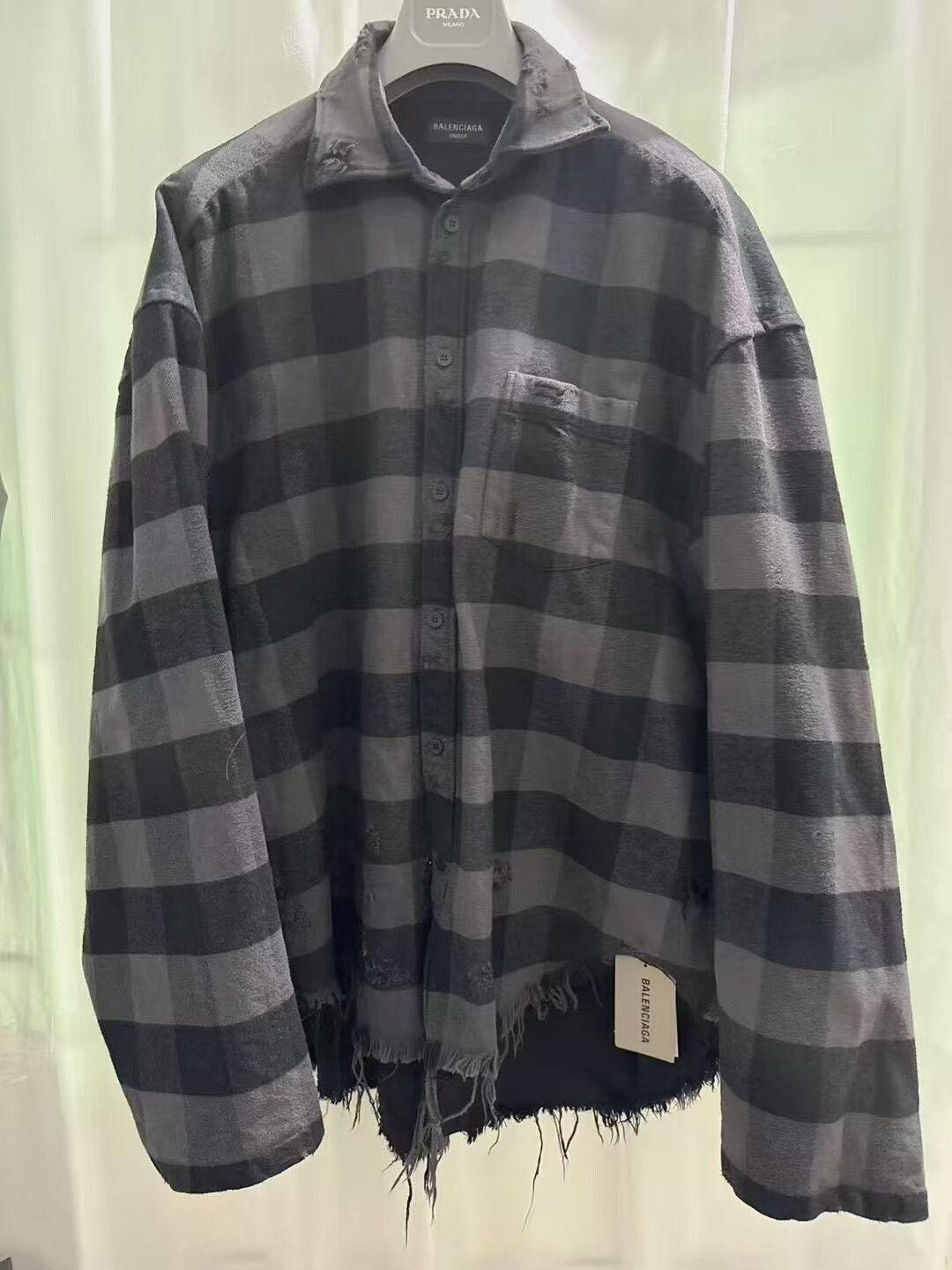Balenciaga Balenciaga Black Gray Plaid Logo Fringe Distressed Coat Size M / US 6-8 / IT 42-44 - 1 Thumbnail