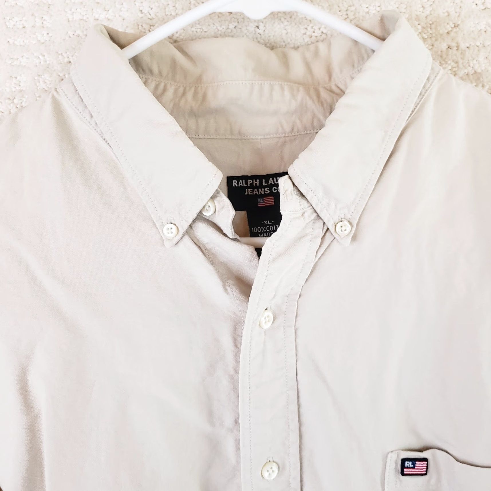 Ralph Lauren Ralph Lauren Jeans Company Men's Button-Up Shirt Long Sleeve Beige XL Button-Down Collar Casual Workwear Size US XL / EU 56 / 4 - 4 Thumbnail