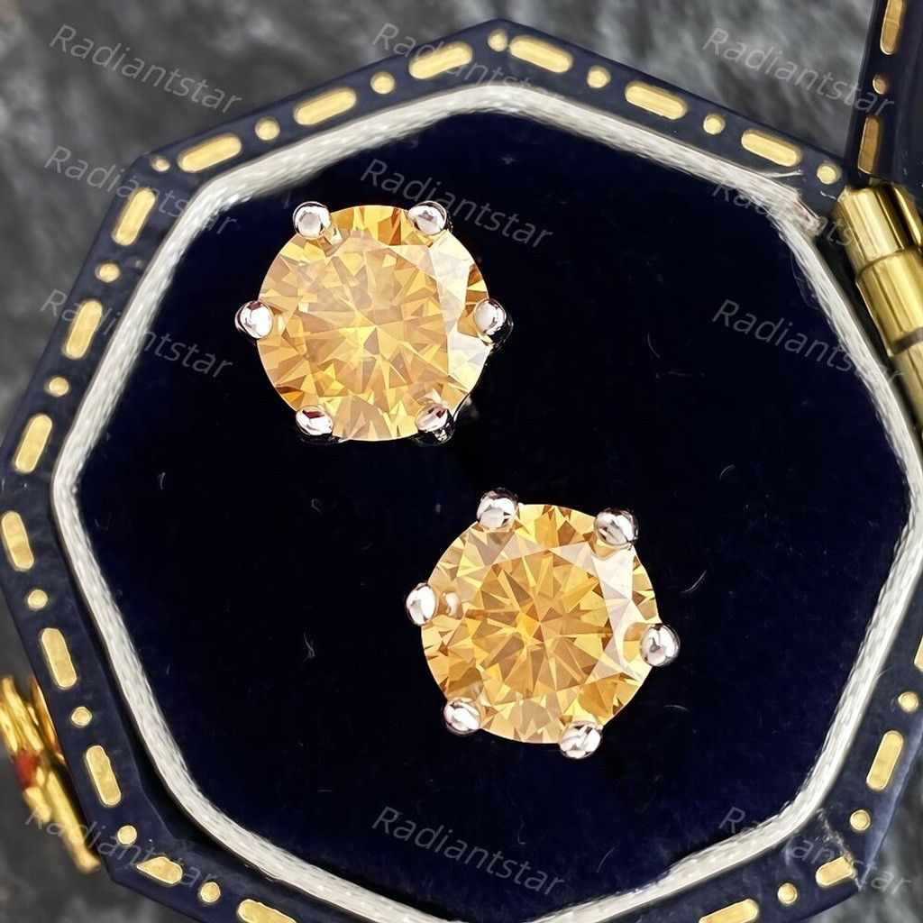 Other NEW 2ct. Champagne Moissanite Solitaire Stud Earrings Size ONE SIZE - 1 Thumbnail