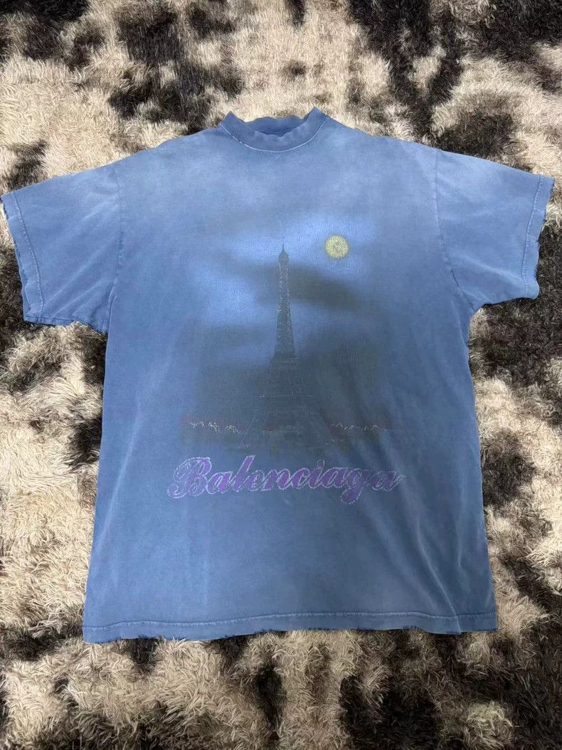 Balenciaga 24ss PARIS MOON Blue Oversize Short Sleeve 2504-