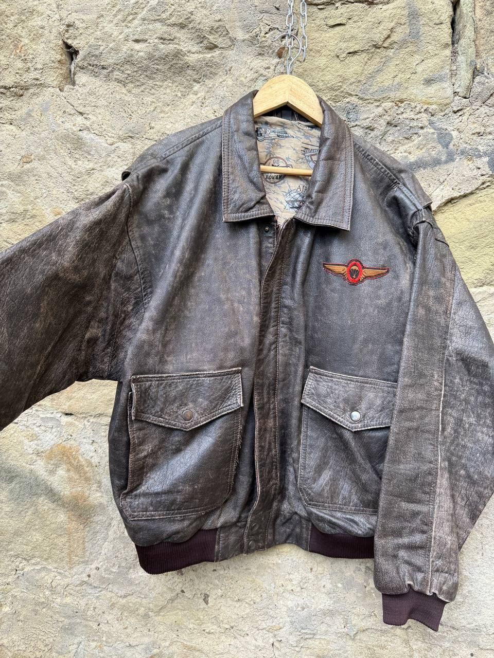 Vintage Vintage 90s Oversized Distressed Leather Bomber Jacket Size US XL / EU 56 / 4 - 4 Thumbnail