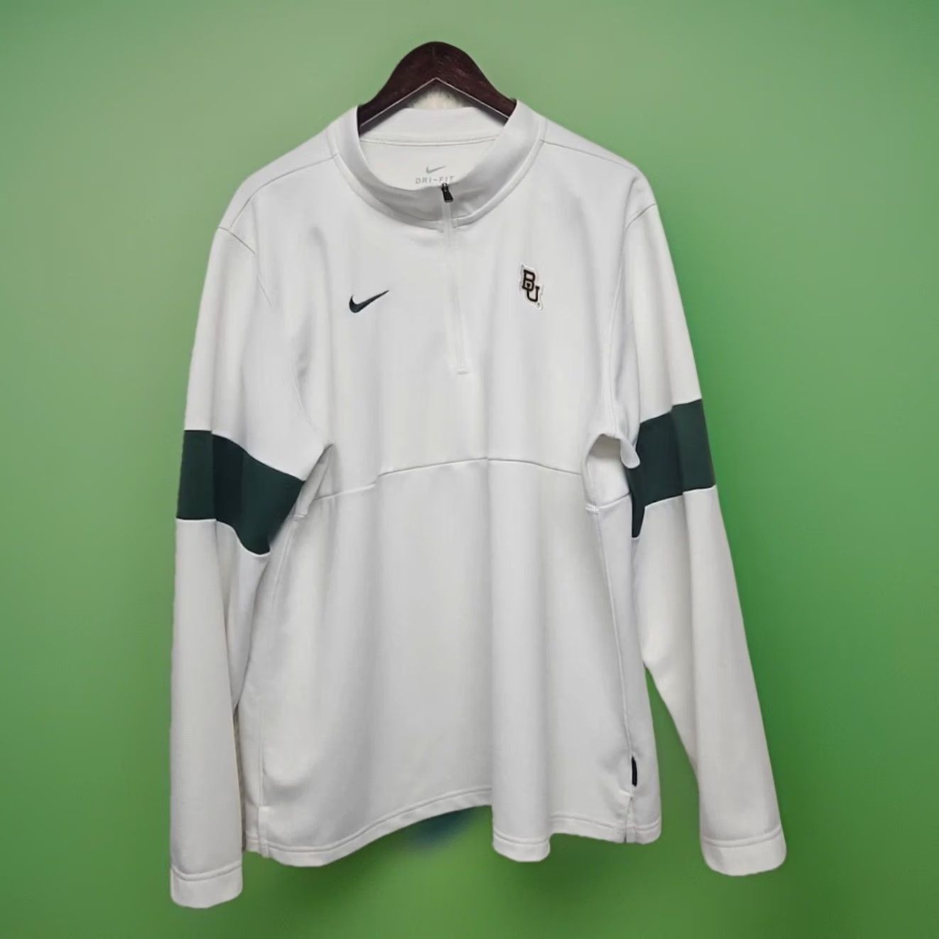 Nike Nike Baylor Bears Dri-FIT 1/4 Zip Pullover Mens XL White Green NCAA Performance Jacket Size US XL / EU 56 / 4 - 2 Thumbnail