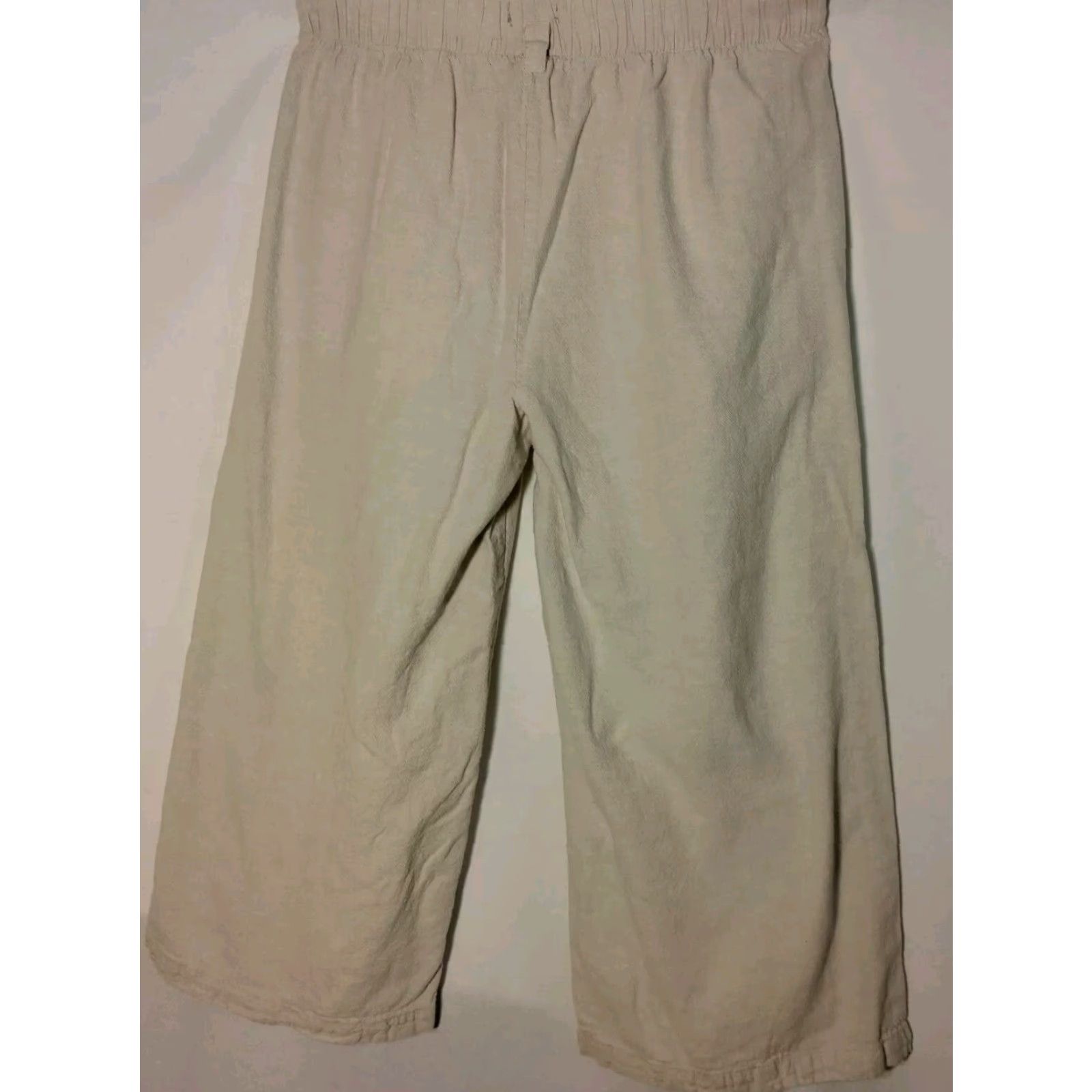 Vintage Cabin Creek Pants Wide Leg Cropped Linen Rayon Tan L Relaxed Women's Wide Leg Cropped Pockets Comfort Natural 34" Inseam 23" Spring Summer Fall Size 36" / US 14 / IT 50 - 2 Thumbnail