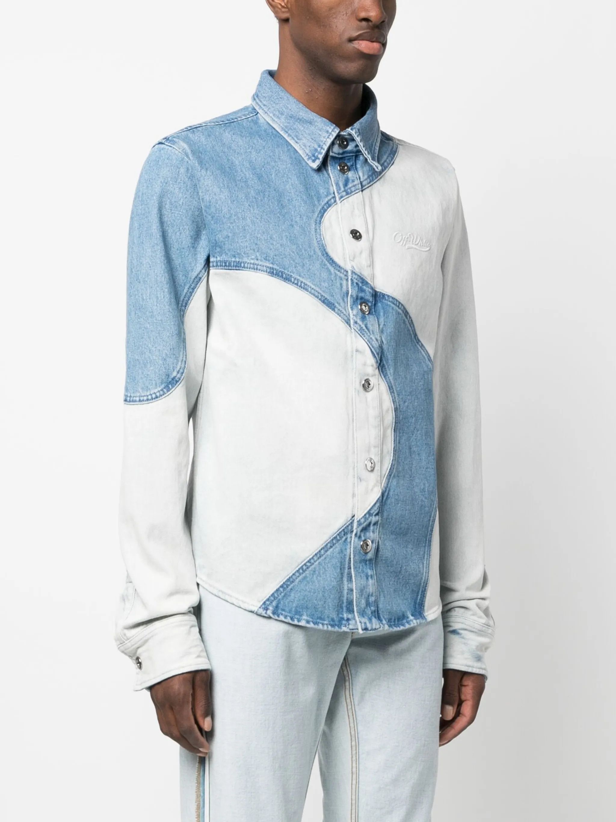Off-White o1gr1nt0125 Organic Block Denim West Shirt in Medium Blue Size US S / EU 44-46 / 1 - 3 Thumbnail