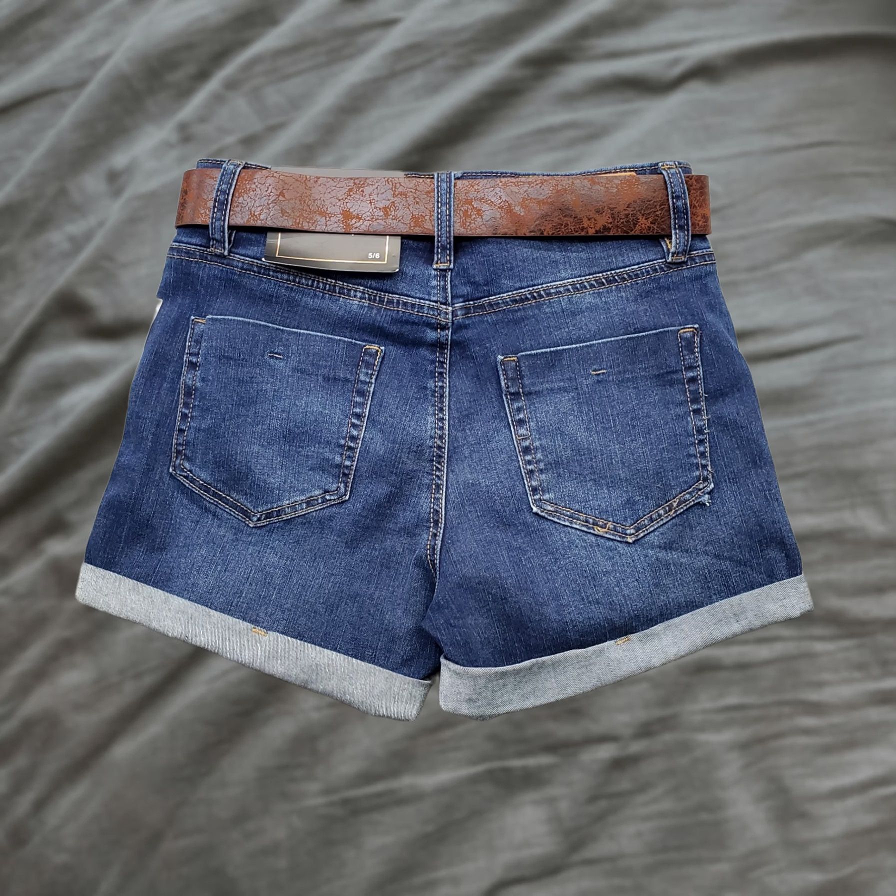 Vintage Dollhouse Chino Shorts Women's 28 Blue Denim Distressed Cuffed Hem Belted Waist Denim Shorts Womens 28 Blue Dollhouse DOLLHOUSE Size 28" / US 6 / IT 42 - 1 Thumbnail