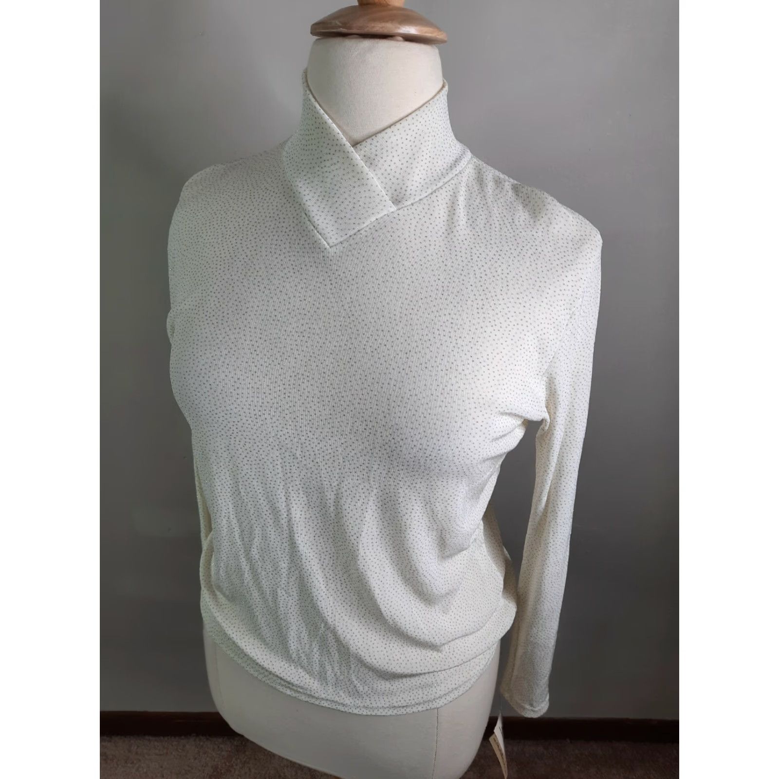 Vintage VINTAGE 1849 Authentic Ranchwear Glitter Mock Neck White Show Shirt XL Deadstock Women Dress Shirt L4S Size XL / US 12-14 / IT 48-50 - 2 Thumbnail