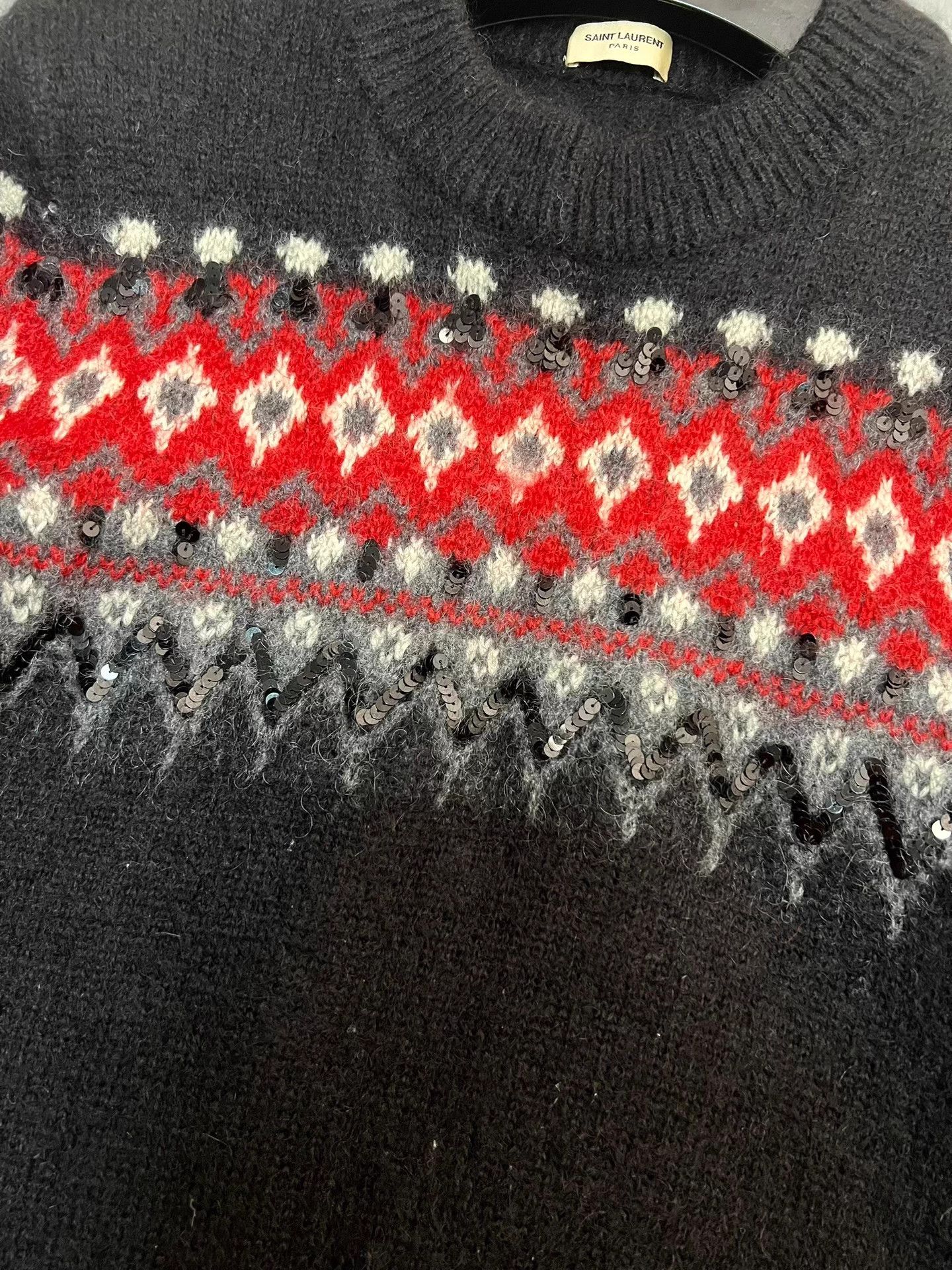 Saint Laurent Paris Saint Laurent Red Scale Diamond Pattern Wool Sweater Size US XL / EU 56 / 4 - 3 Thumbnail