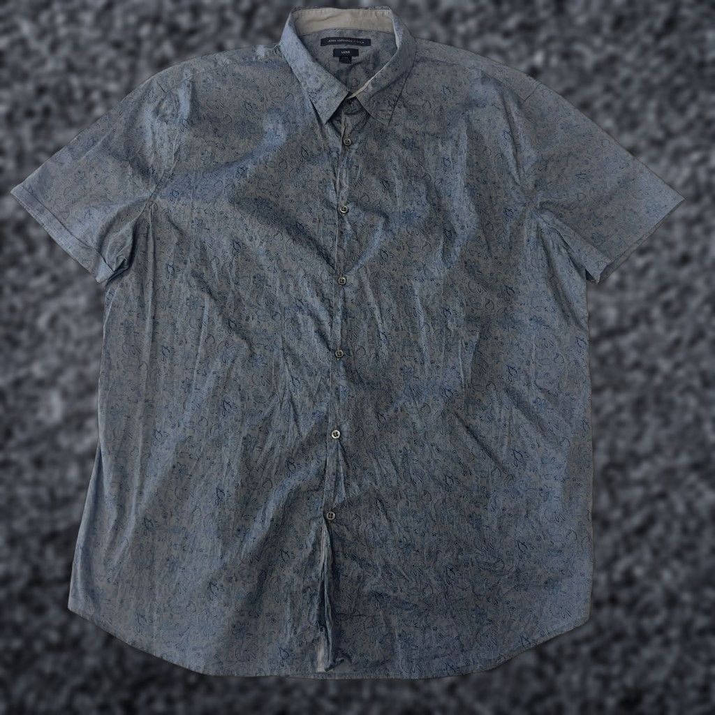 John Varvatos USA Shirt Mens 2XL Luxe Blue Floral Short Sleeve Button Up