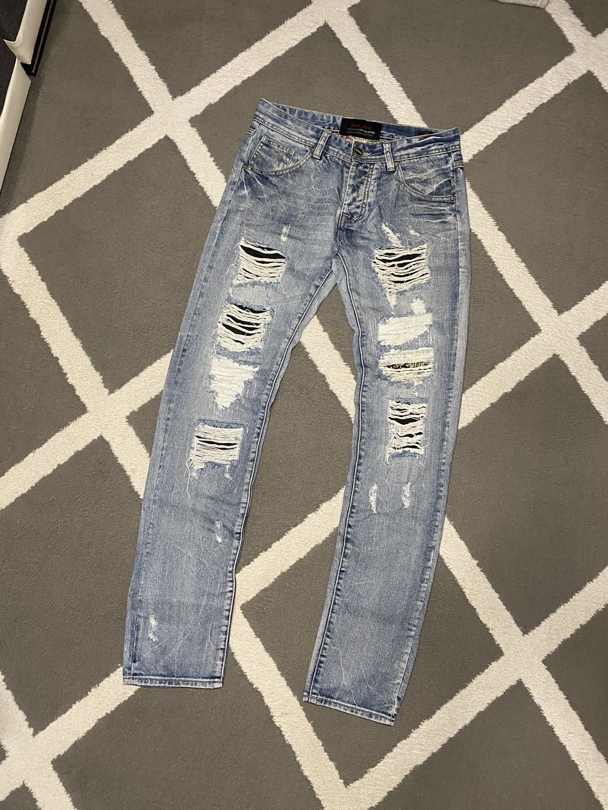 Designer × Vintage Men’s distressed Slim Fit Denim Pants Trousers Drill Size US 28 / EU 44 - 5 Thumbnail
