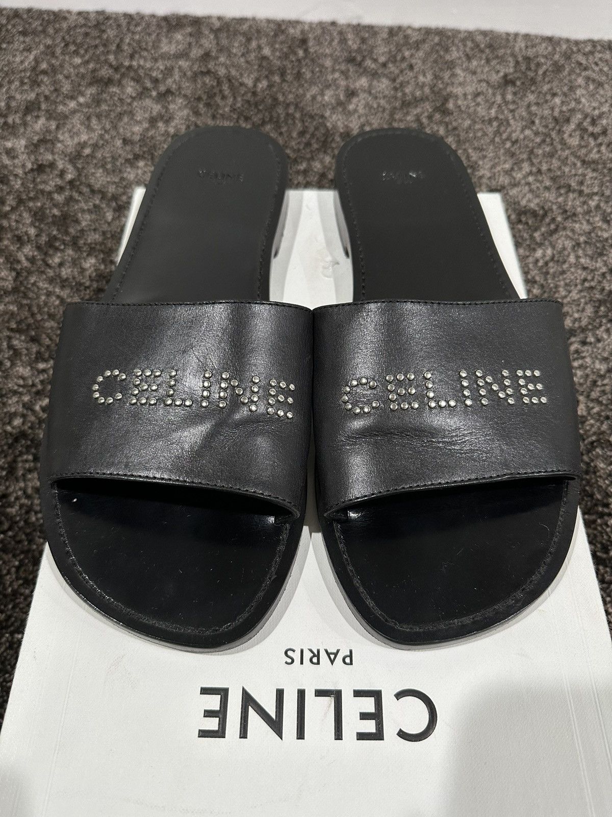 Celine × Hedi Slimane Celine x Hedi Slimane Studded Logo Black Leather Sandal Size US 9 / EU 42 - 2 Thumbnail