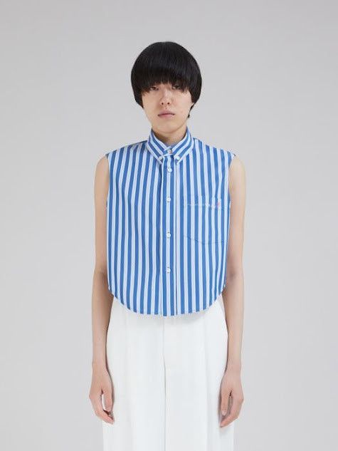 Marni oc11z0525 Organic Poplin Sleeveless Shirt in Blue Size XL / US 12-14 / IT 48-50 - 2 Thumbnail
